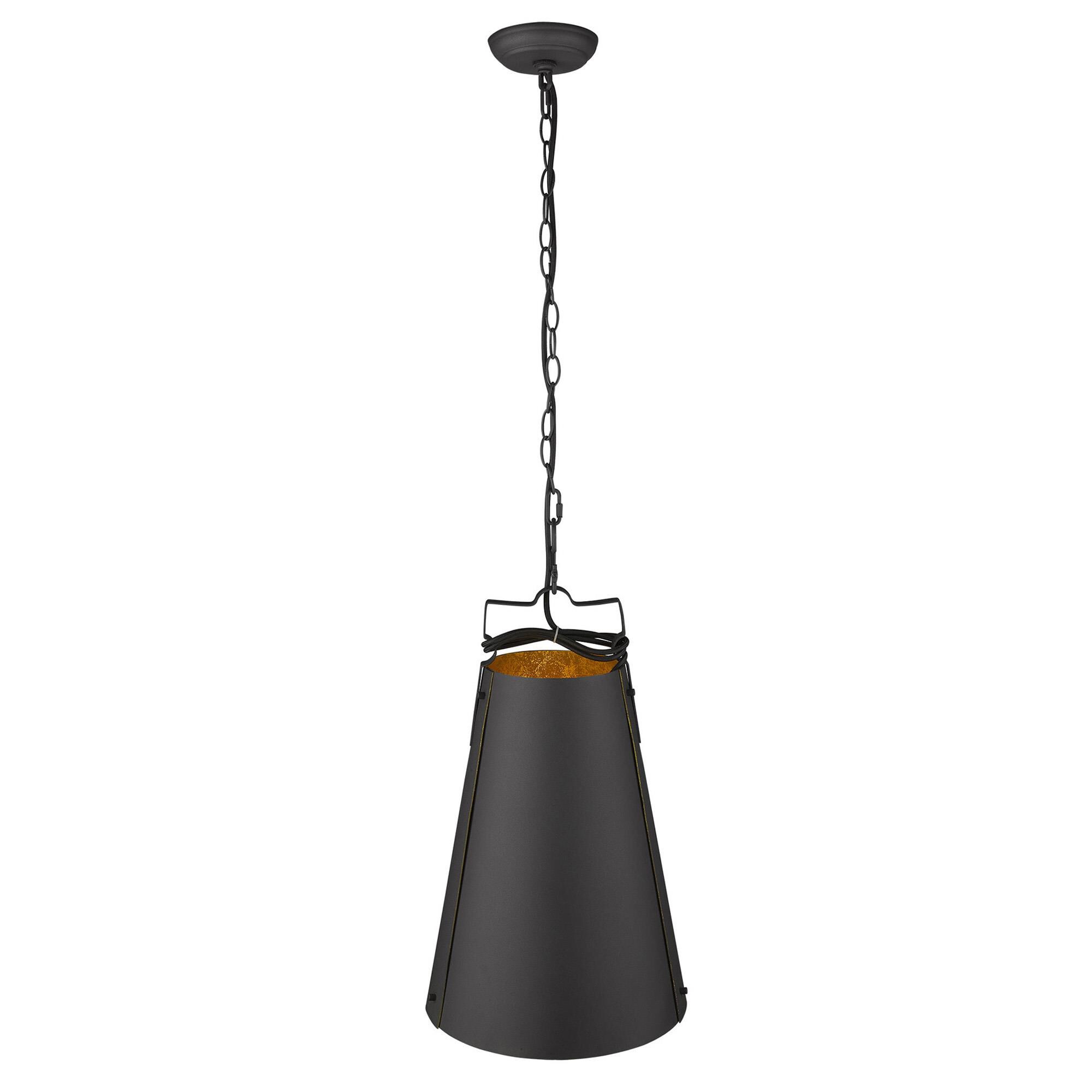 Shown in Matte Black finish and Black glass and Black Metal Cone Shaped  W/ Gold Interior shade