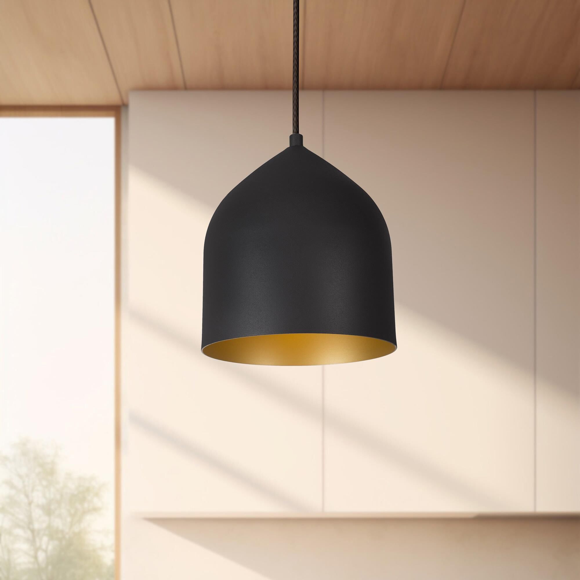 Shown in Black and Gold finish and Spun Metal shade