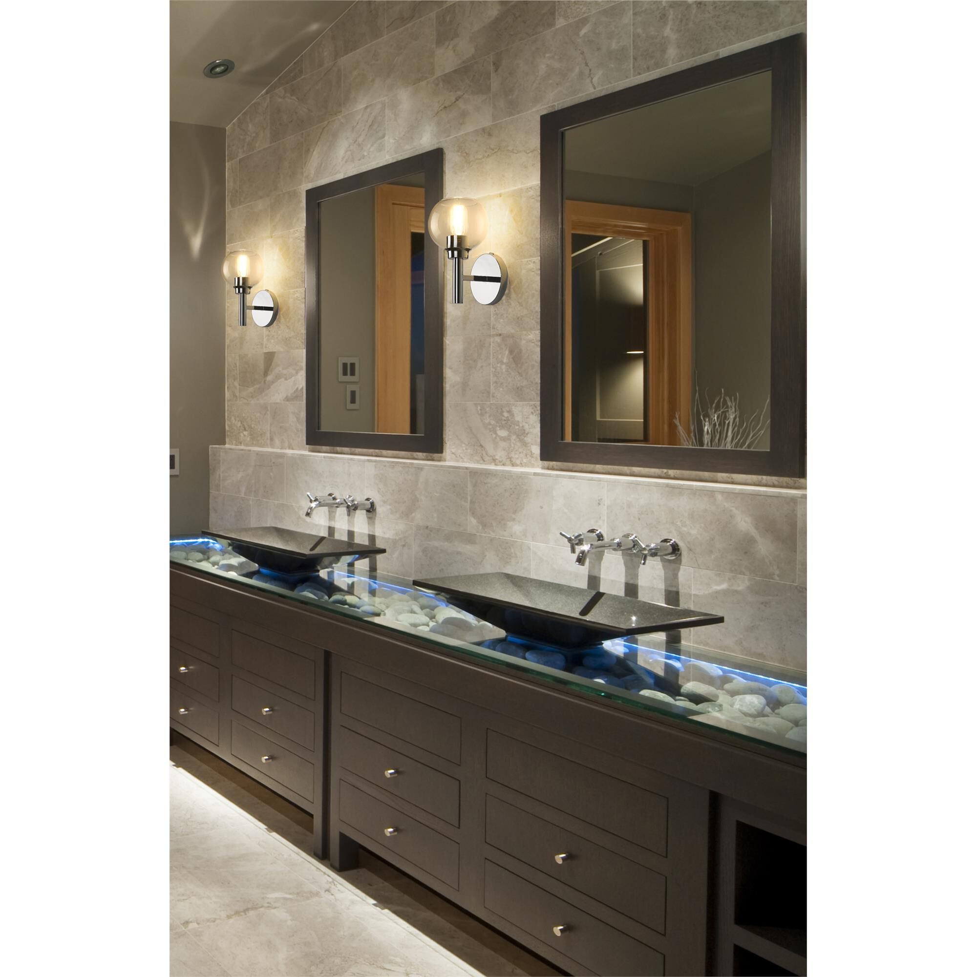 Shown in Chrome finish and Clear glass