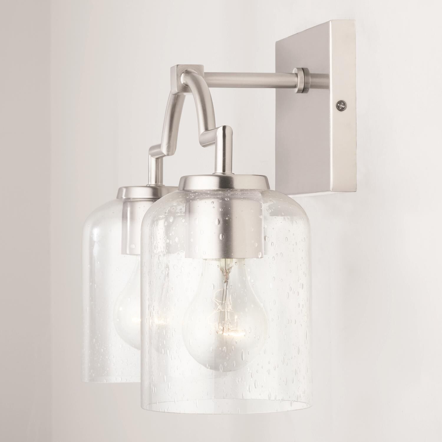 Shown in Nickel finish and Clear Seeded glass