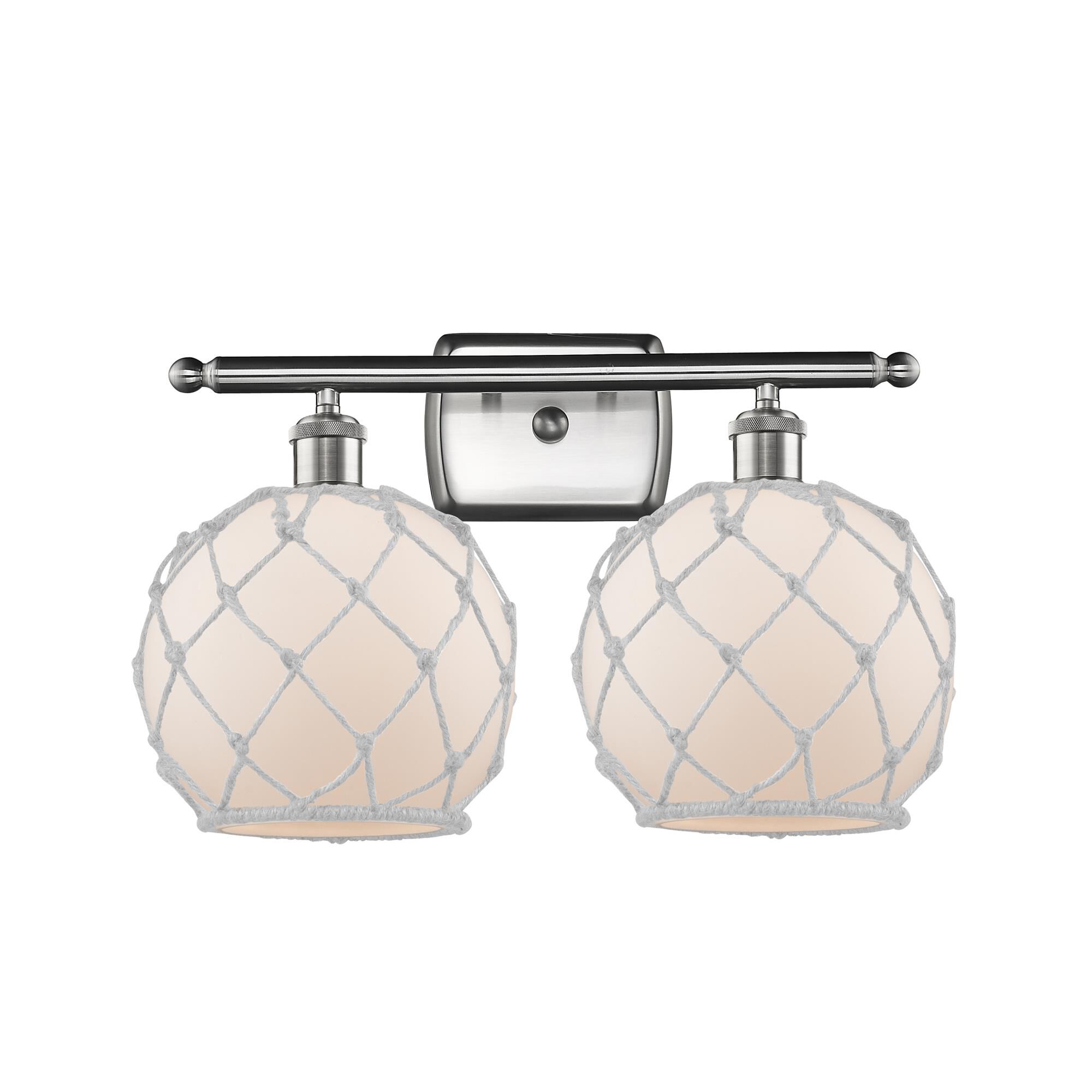 Shown in Brushed Satin Nickel finish and White With White Rope glass