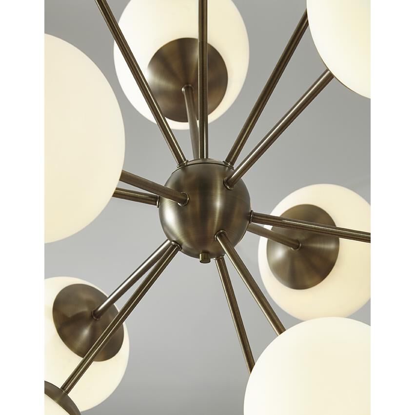 Shown in Antique Brass finish and Opal Globe glass