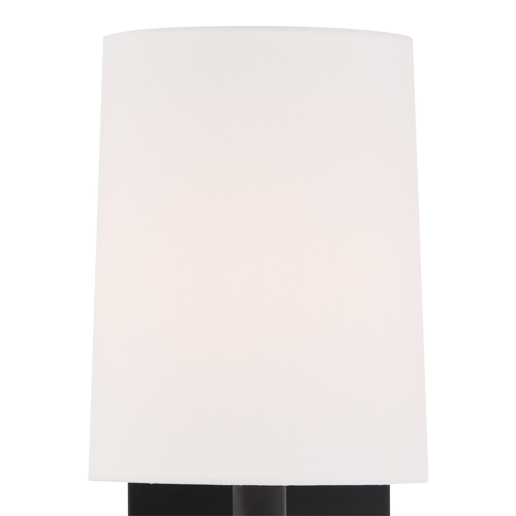 Shown in Black Forged finish and Silk glass and White shade