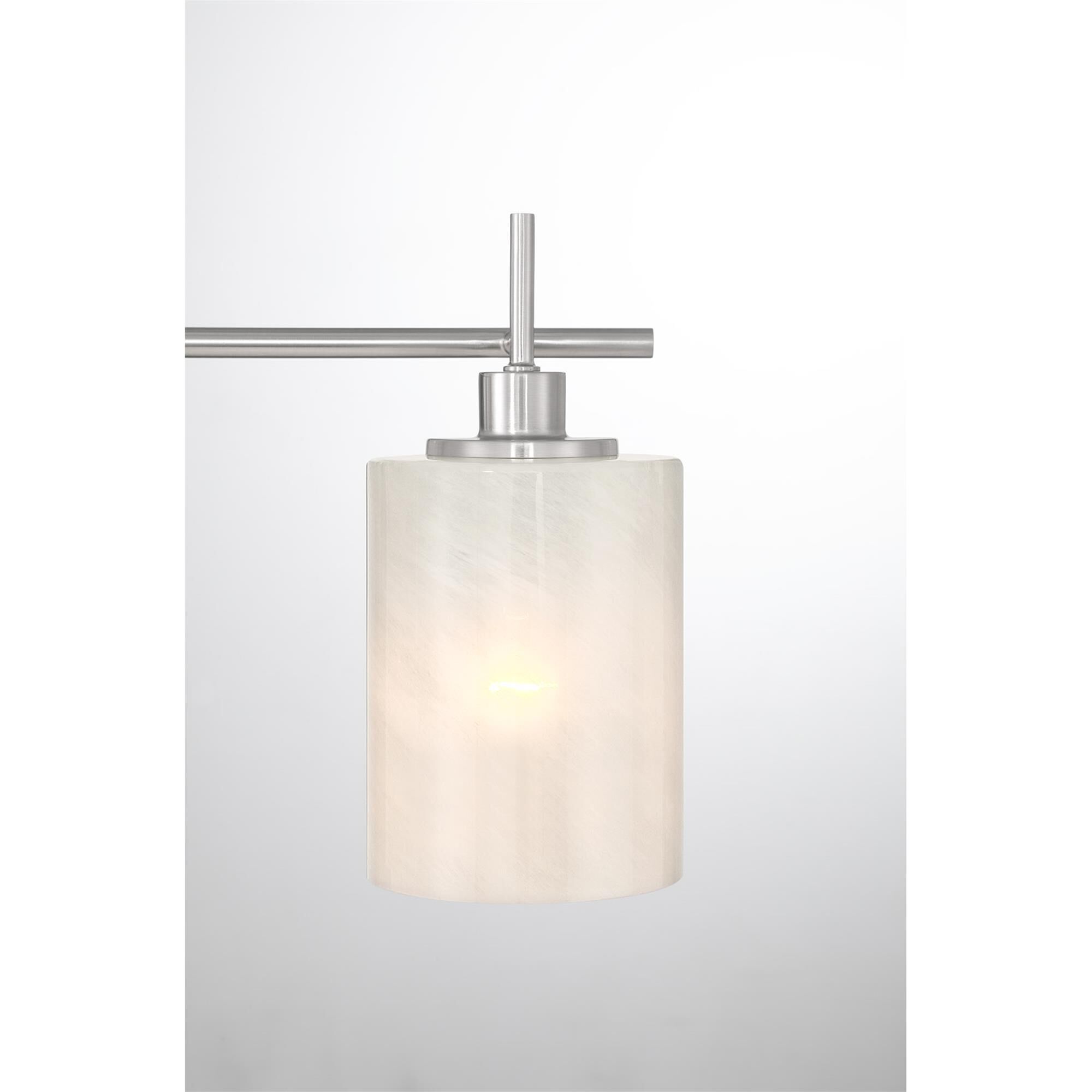Shown in Brushed Nickel finish and White Strie glass