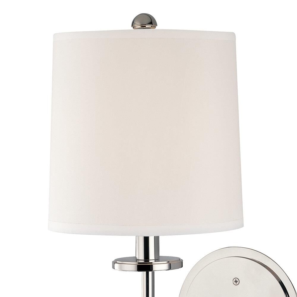 Shown in Polished Nickel finish and Off White Linen shade