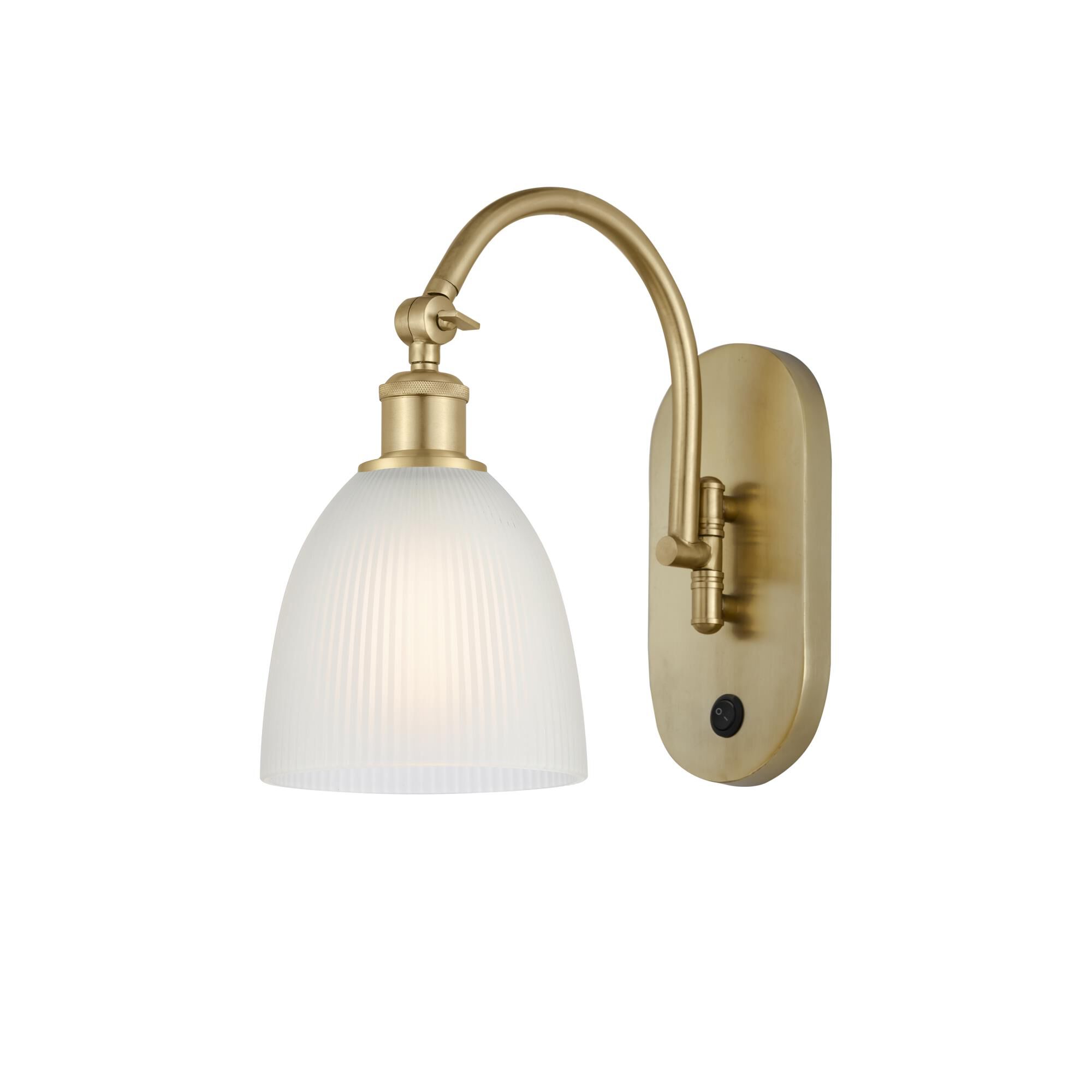 Shown in Satin Gold finish and White glass