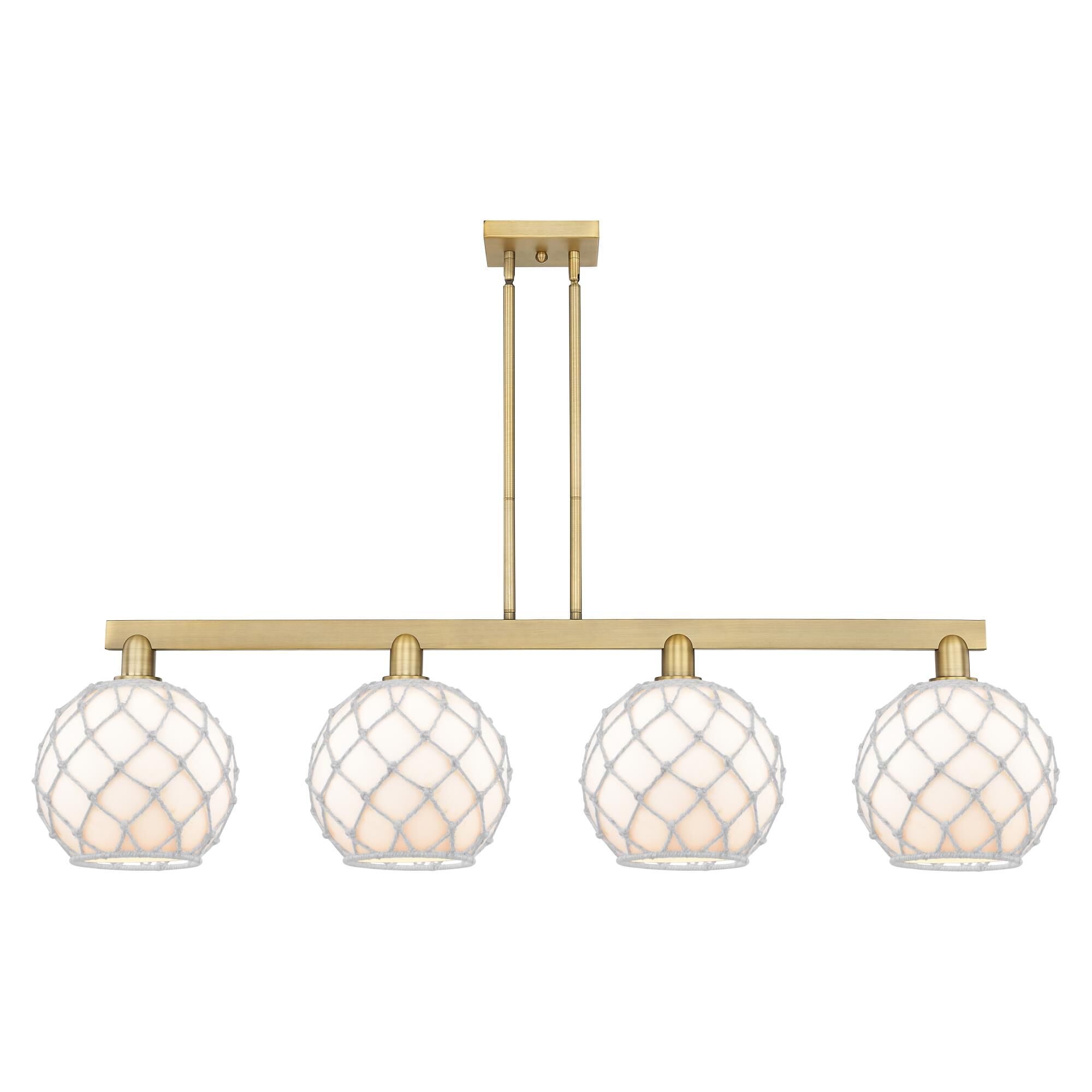 Shown in Brushed Brass finish and White with White Rope glass
