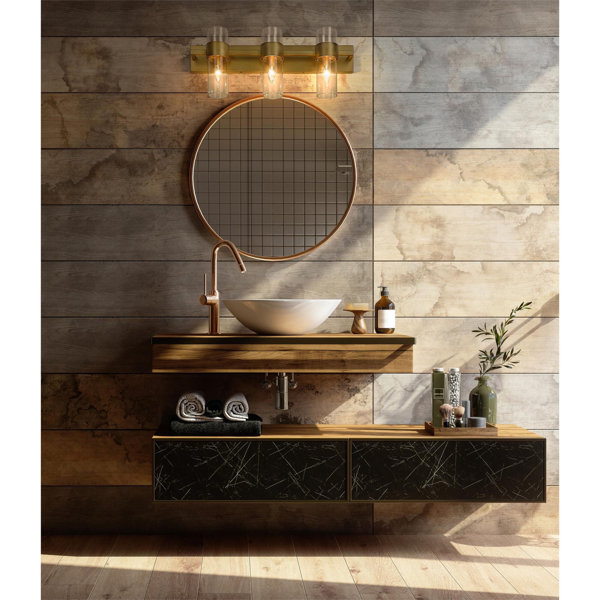 Shown in Rubbed Brass finish and Clear glass and Clear shade