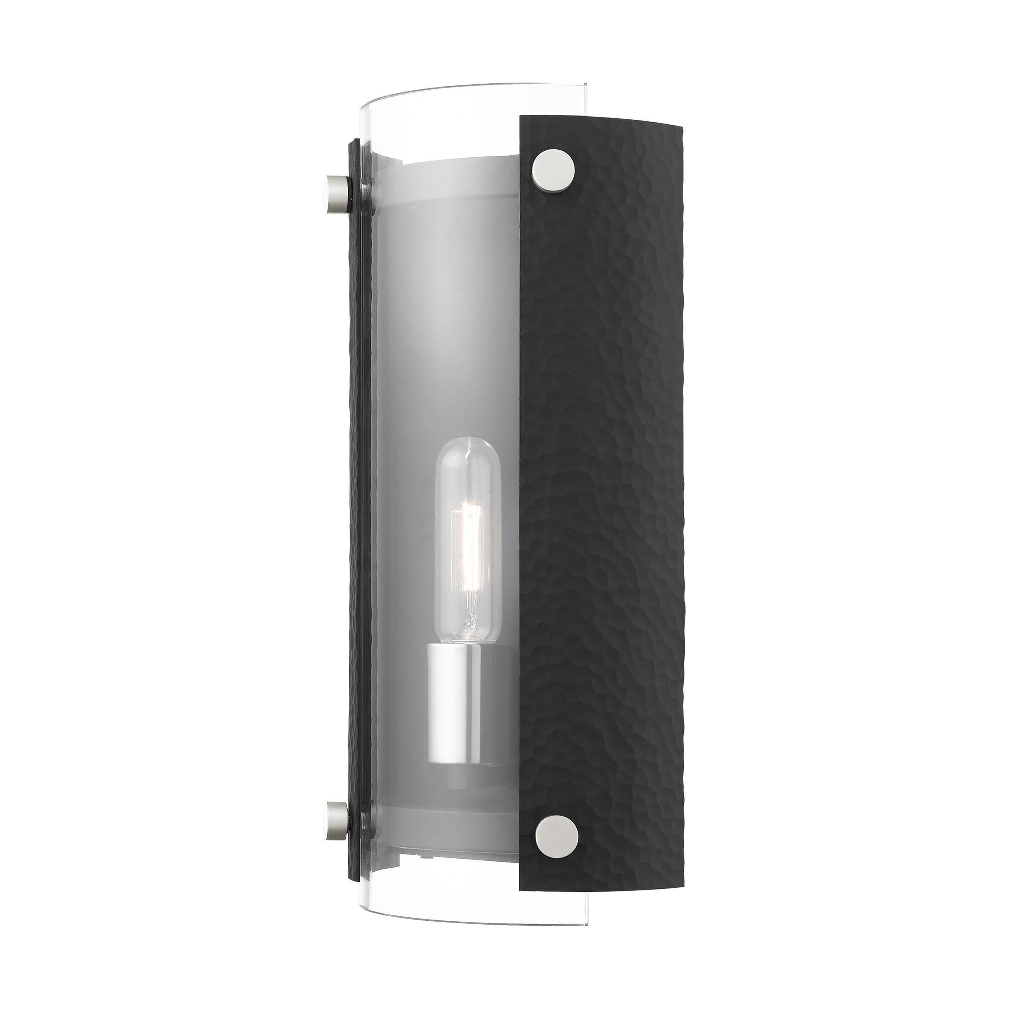 Shown in Black With Brushed Nickel Accents finish and Clear glass and Clear Glass shade