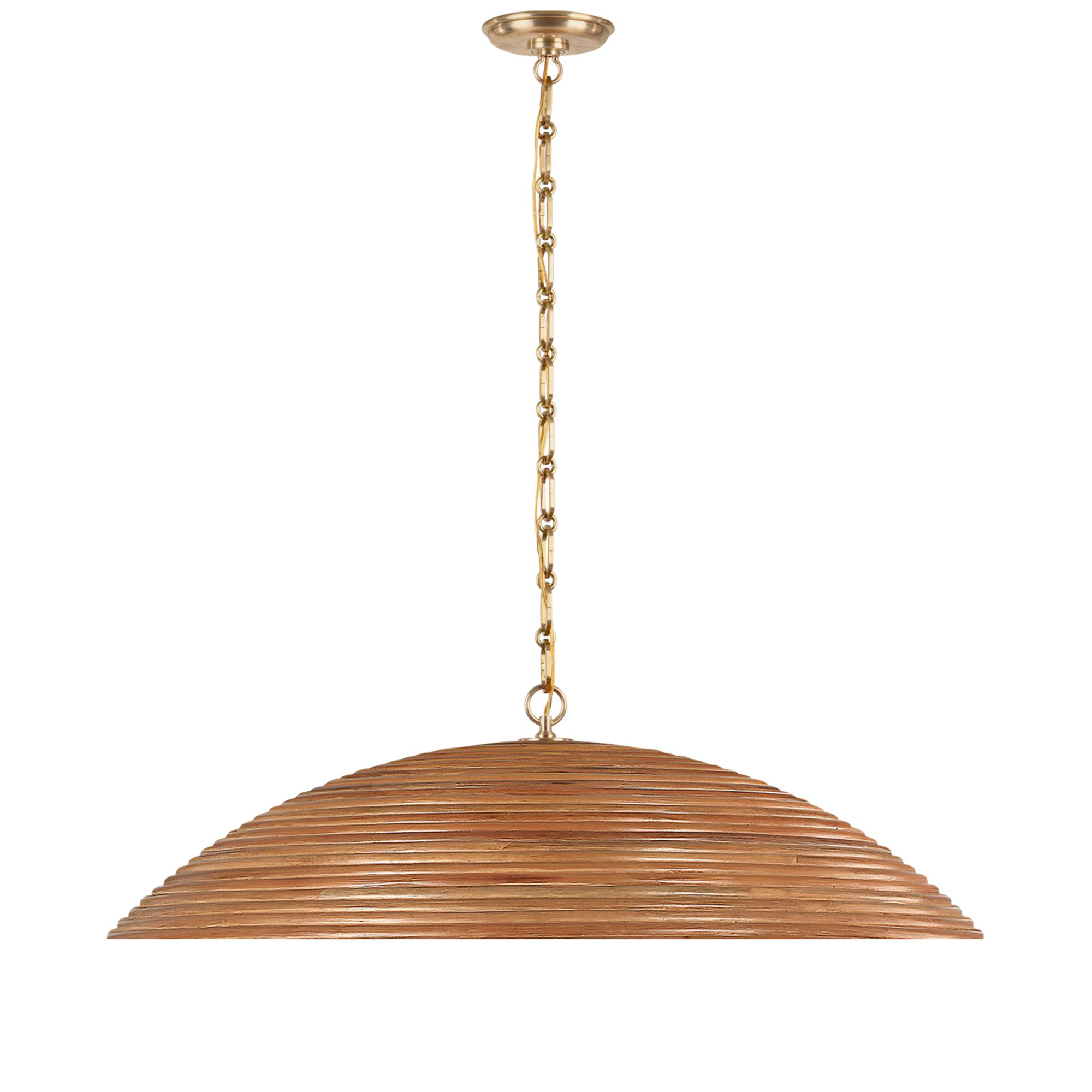 Shown in Hand-Rubbed Antique Brass finish and Natural Rattan shade