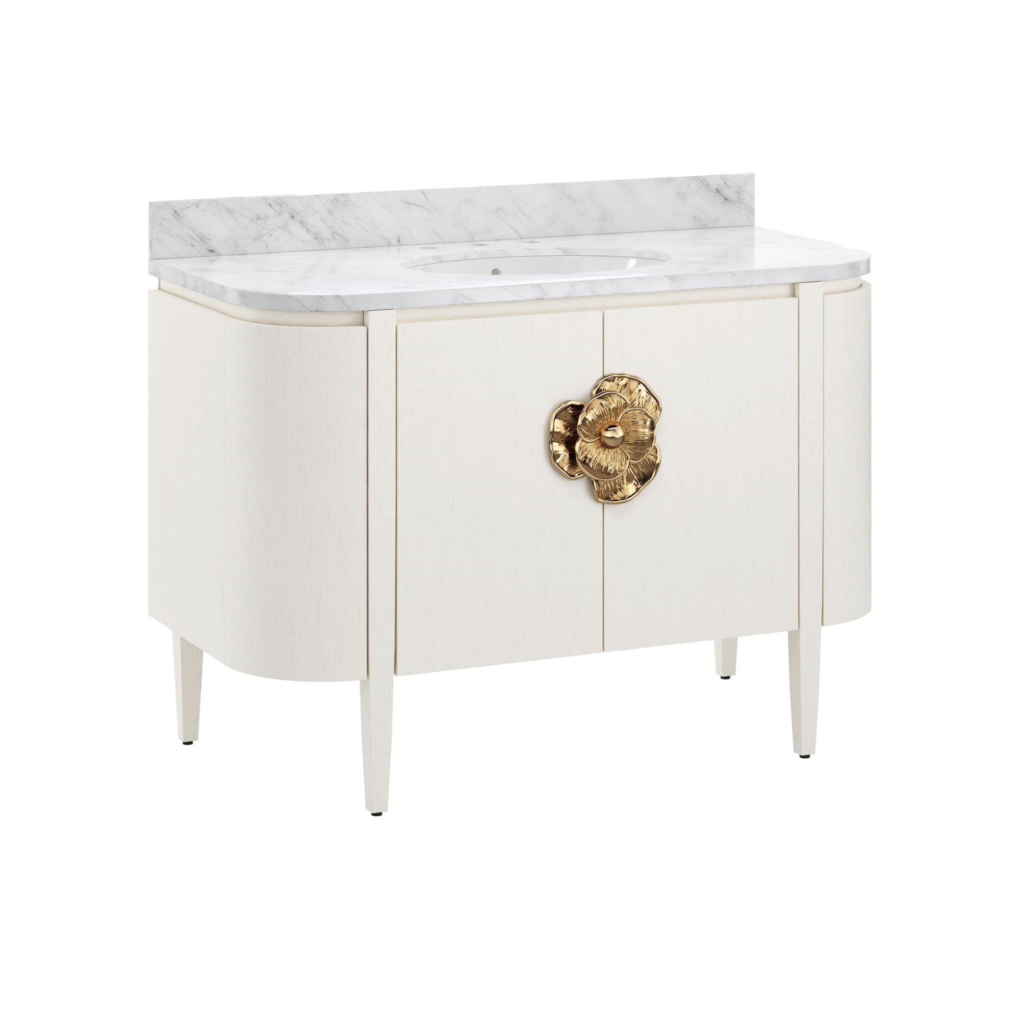 Shown in Cerused White, Natural, White, Polished Brass finish