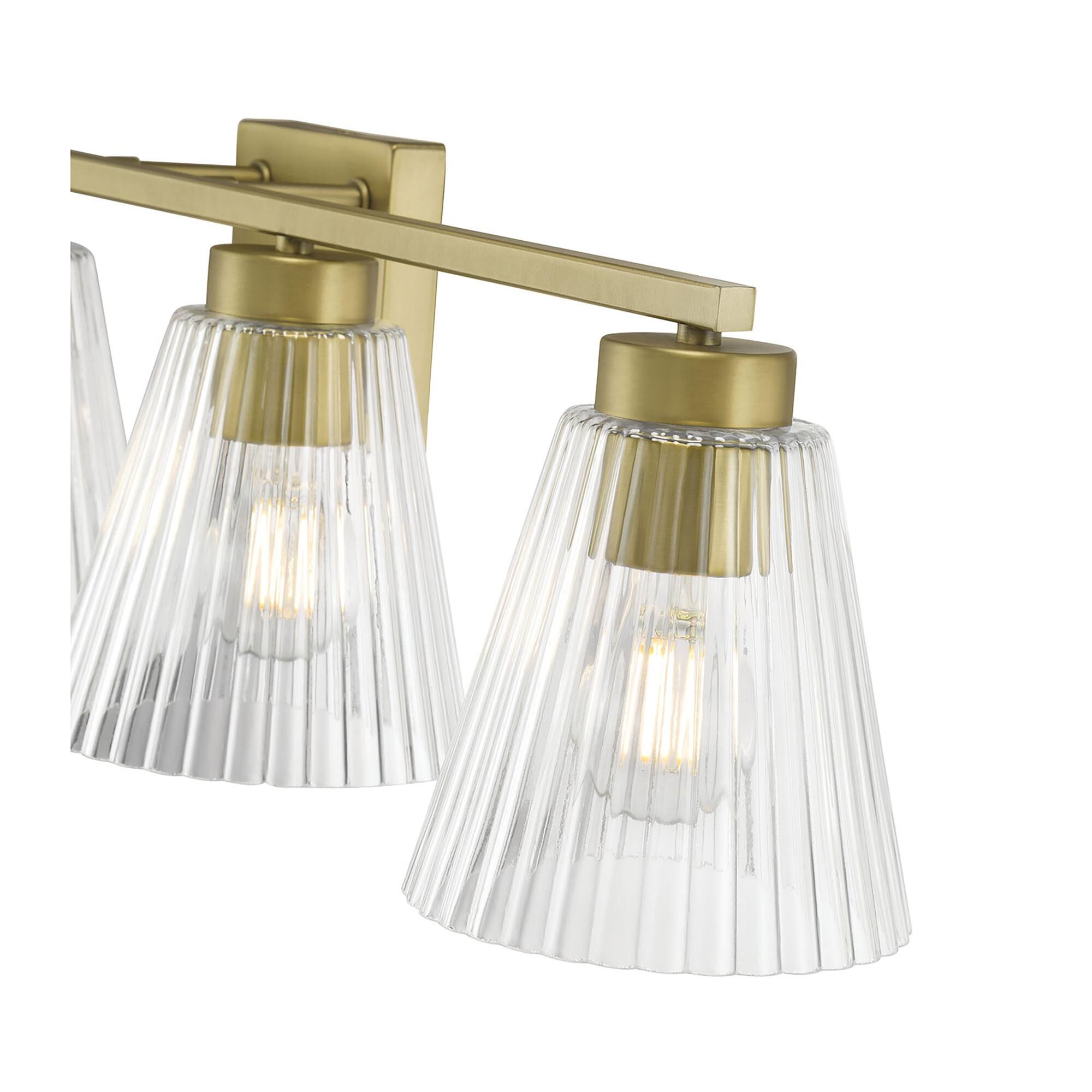 Shown in Vintage Brass finish and Clear Striated glass