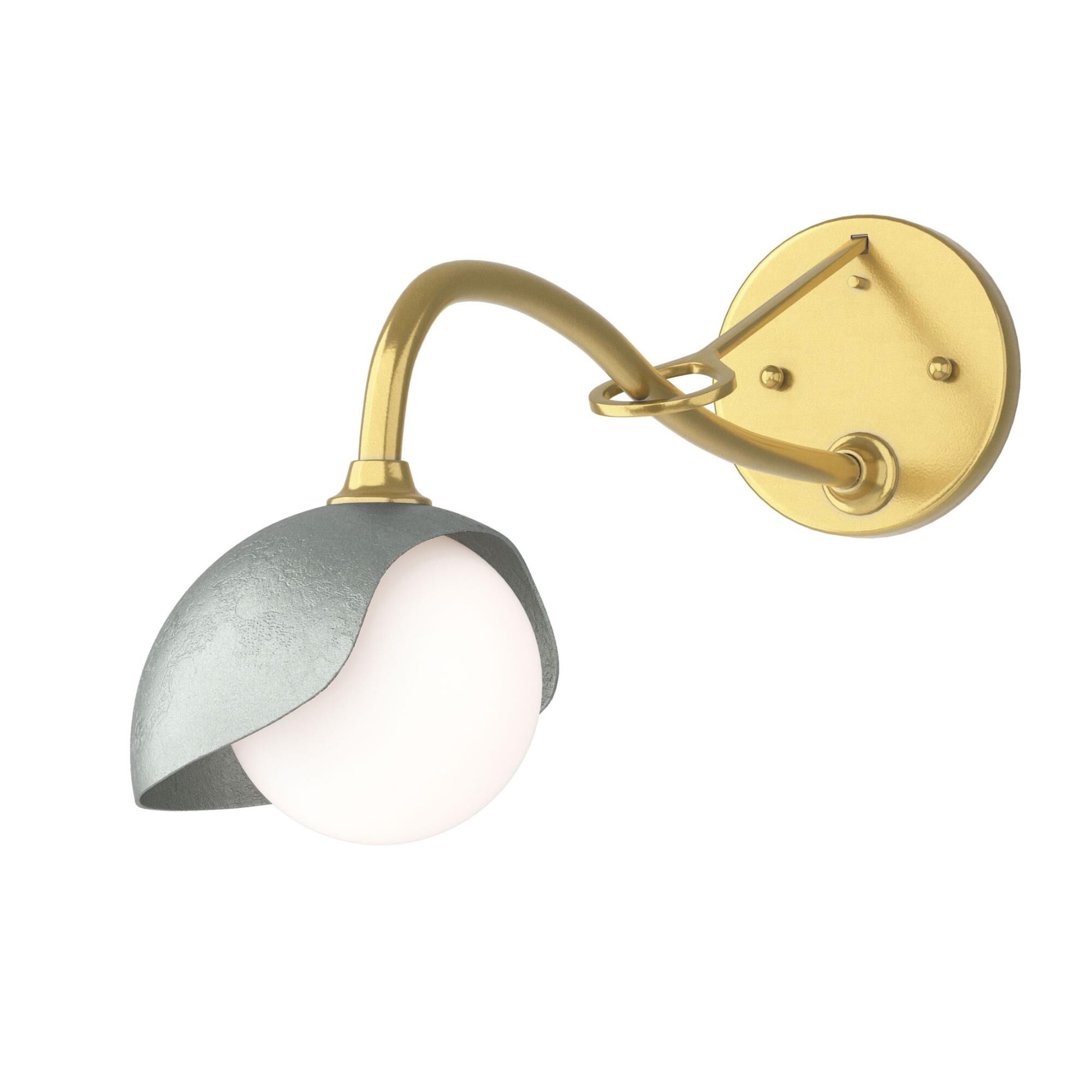 Shown in Modern Brass finish and Opal glass and Vintage Platinum (82) accent