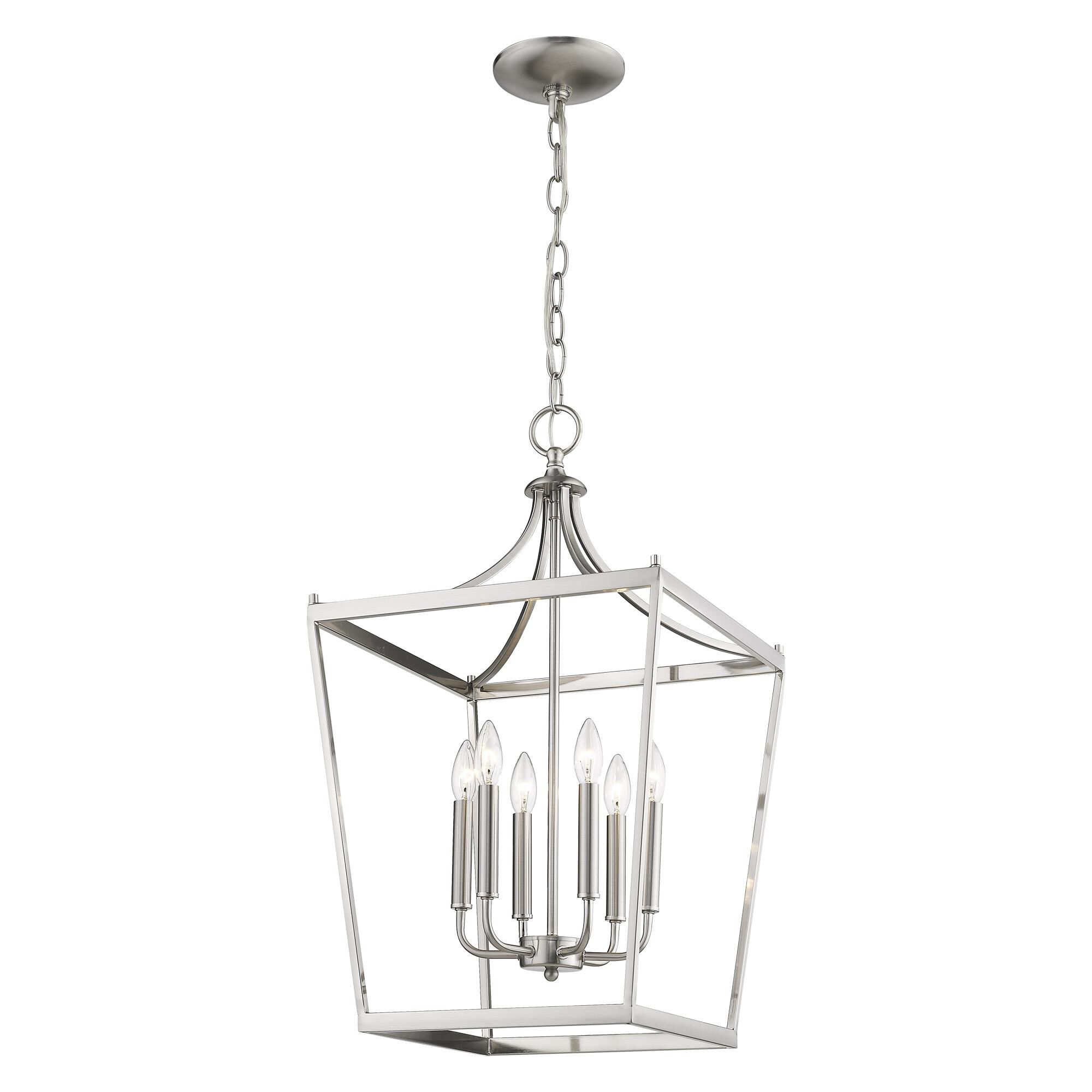 Shown in Satin Nickel finish and -- glass and -- shade