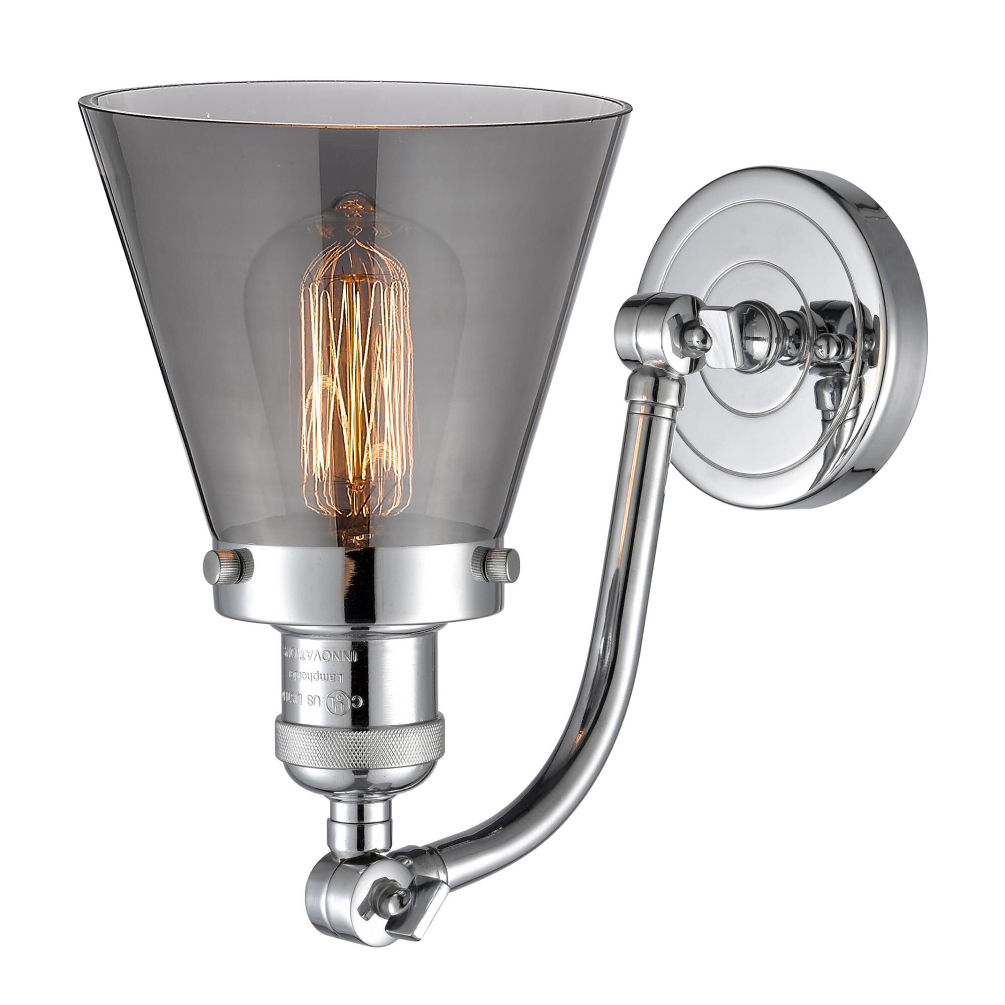 Shown in Polished Chrome finish and Plated Smoked Small Cone glass