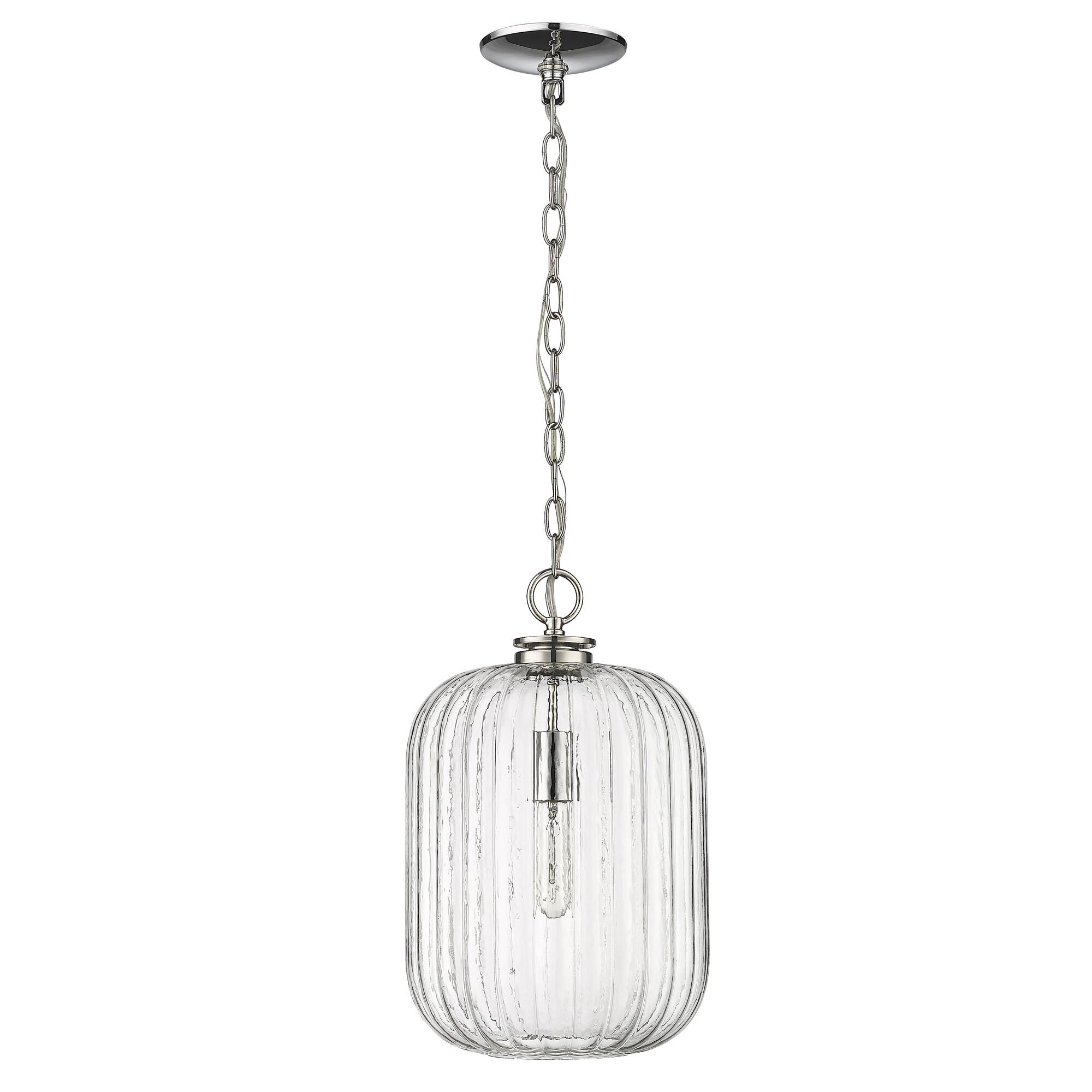 Shown in Polished Nickel finish and Clear Reeded Glass shade
