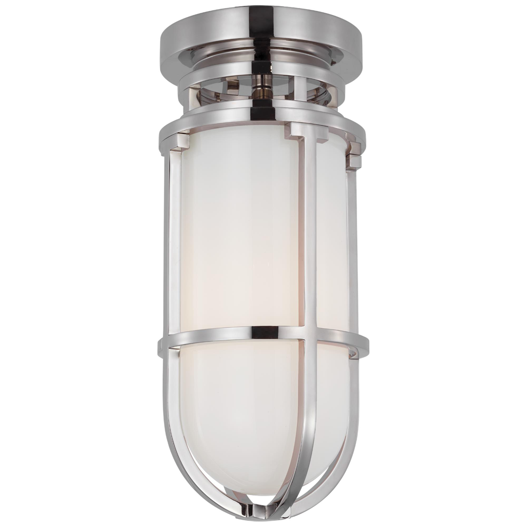 Shown in Polished Nickel finish and White glass