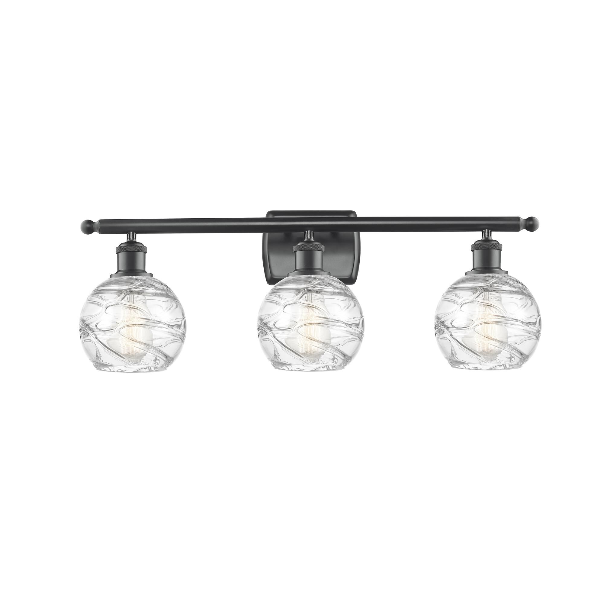 Shown in Matte Black finish and Clear Deco Swirl glass
