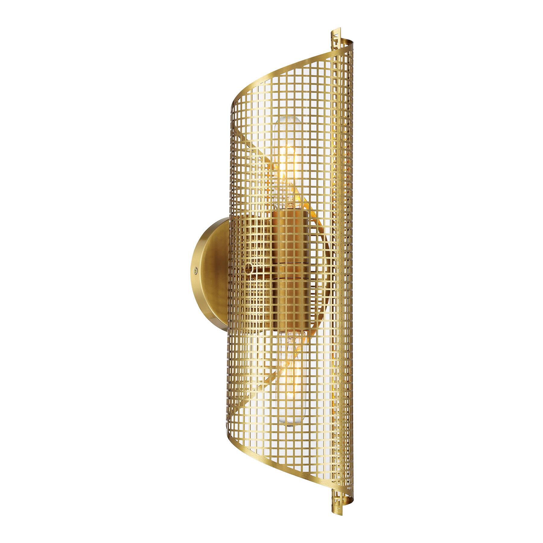 Shown in Warm Brass finish and Metal glass and Perforated shade