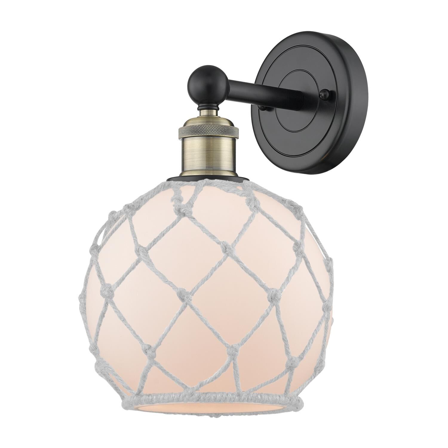 Shown in Black Antique Brass finish and White with White Rope glass