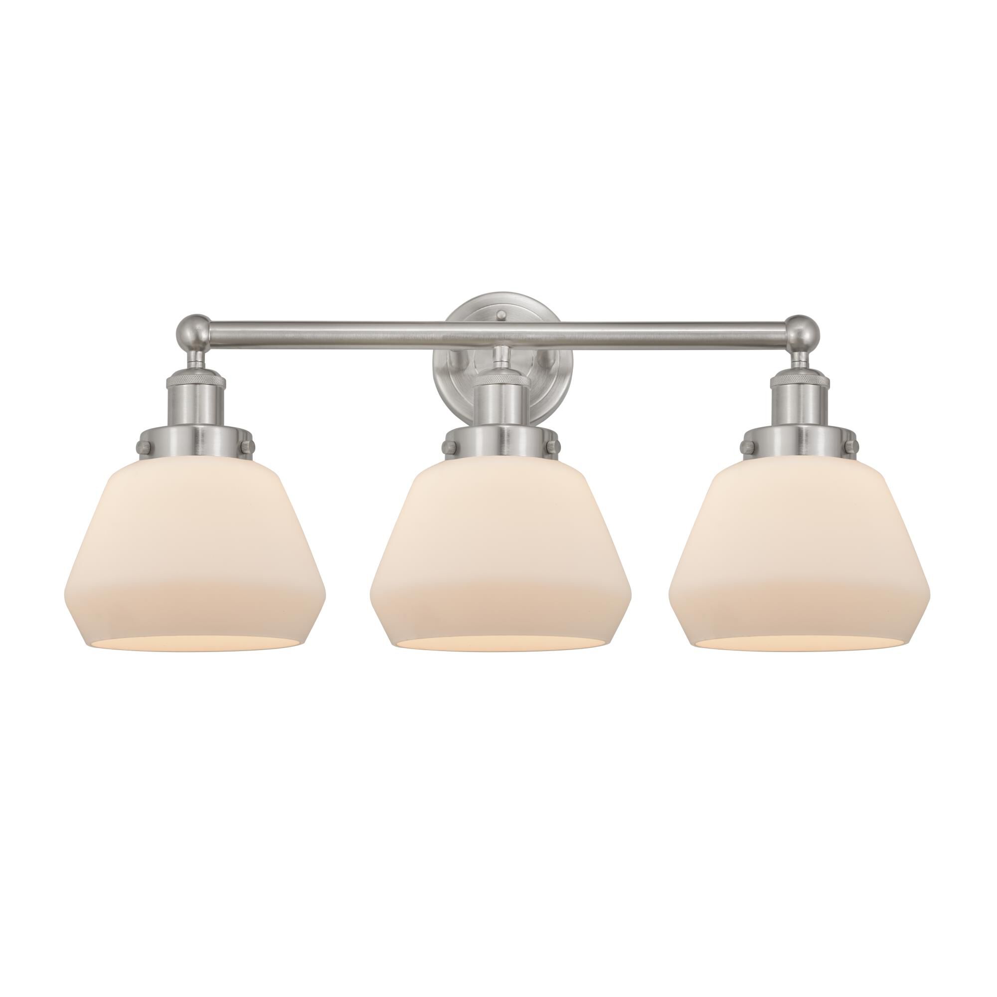 Shown in Brushed Satin Nickel, Matte White finish and Matte White glass and Matte White Glass shade