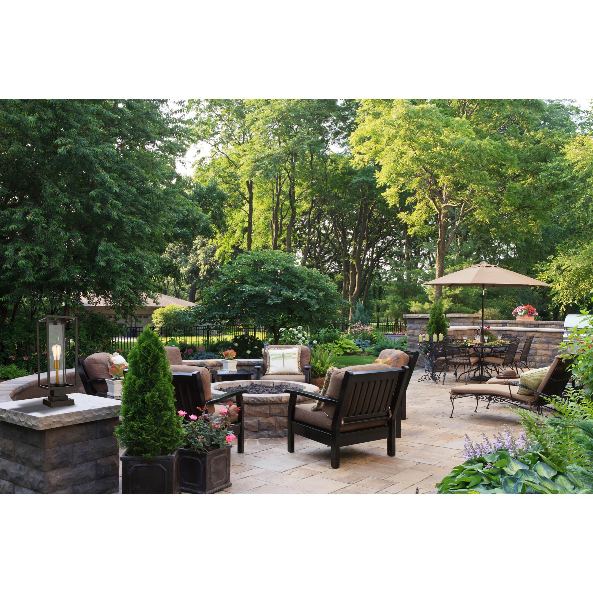 Shown in Deep Bronze + Outdoor Brass finish and Glass shade