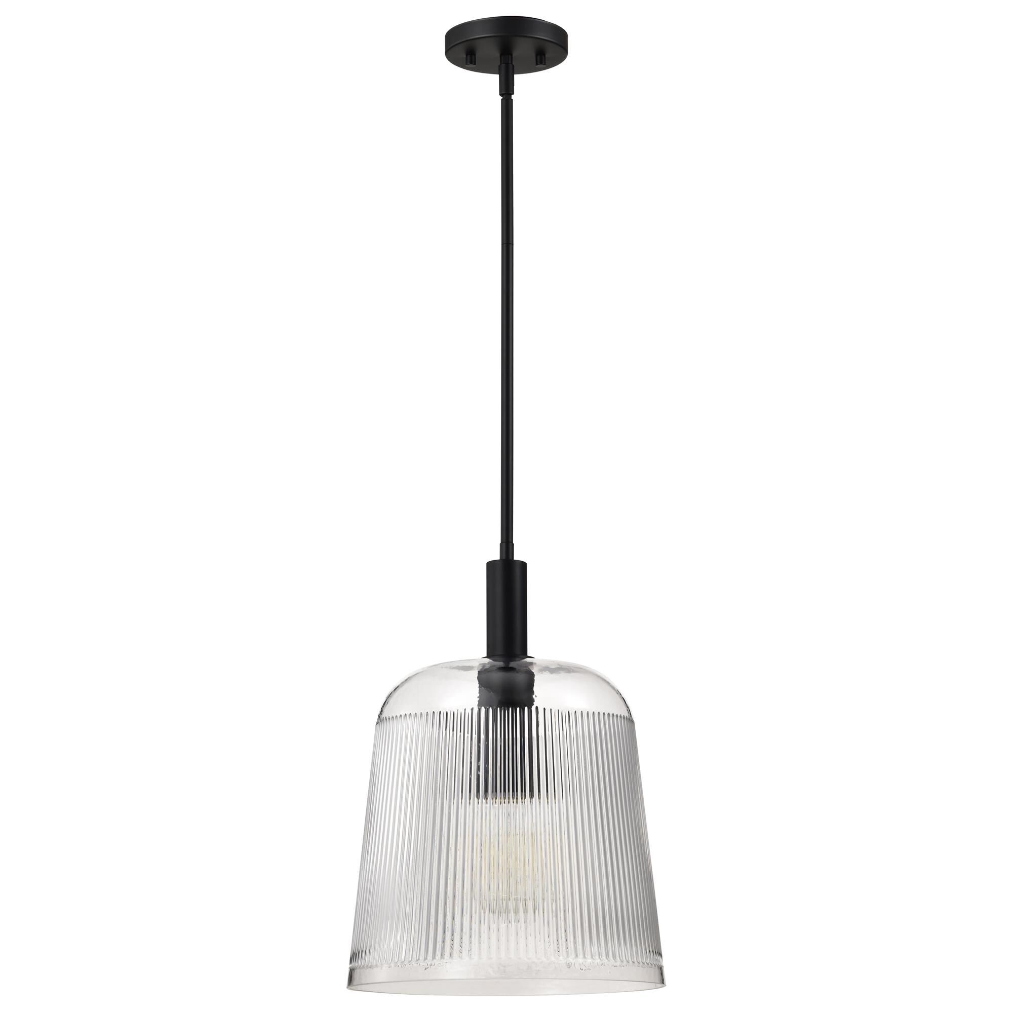 Shown in Matte Black finish and Clear Ribbed glass