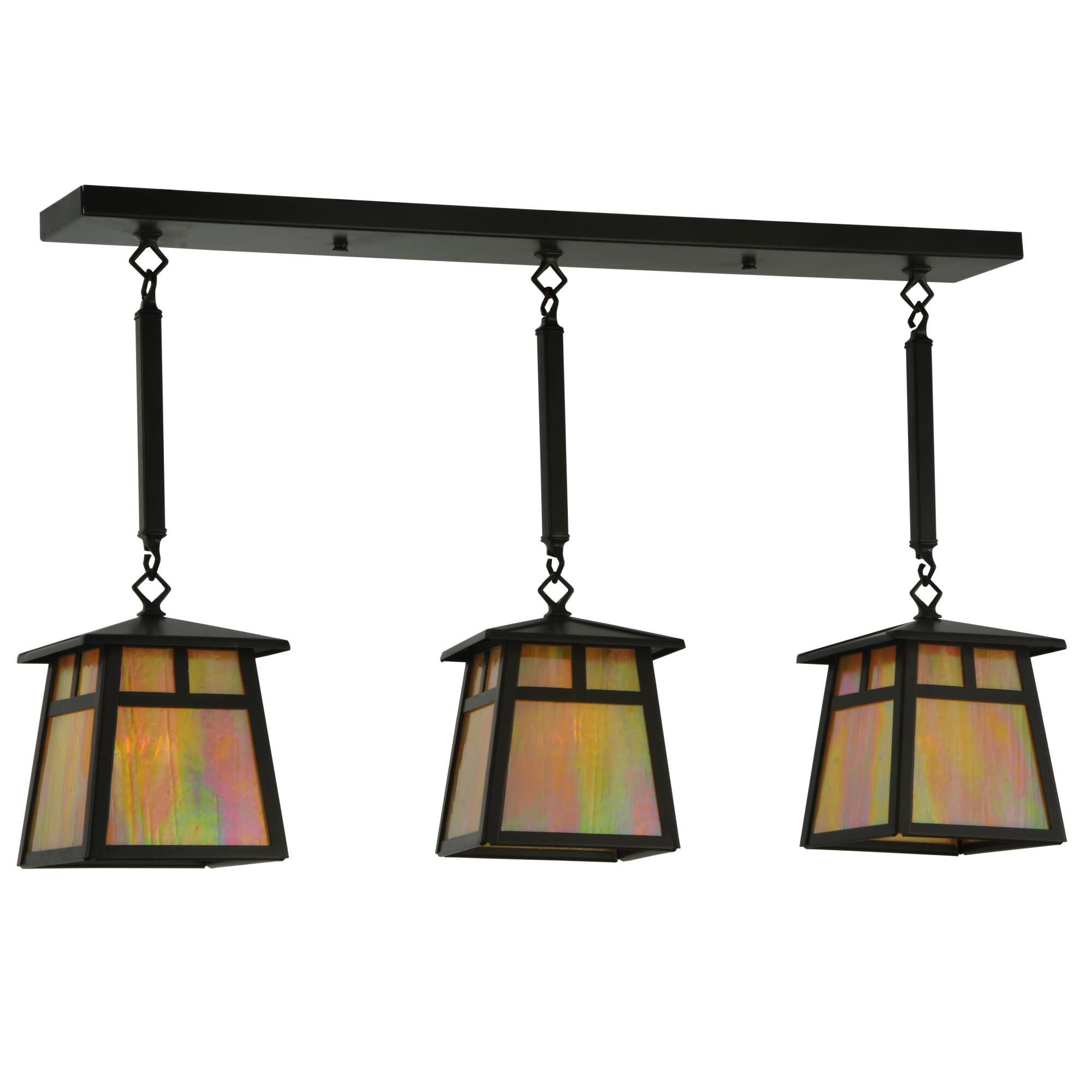 Shown in Timeless Bronze finish and Iridized Beige glass