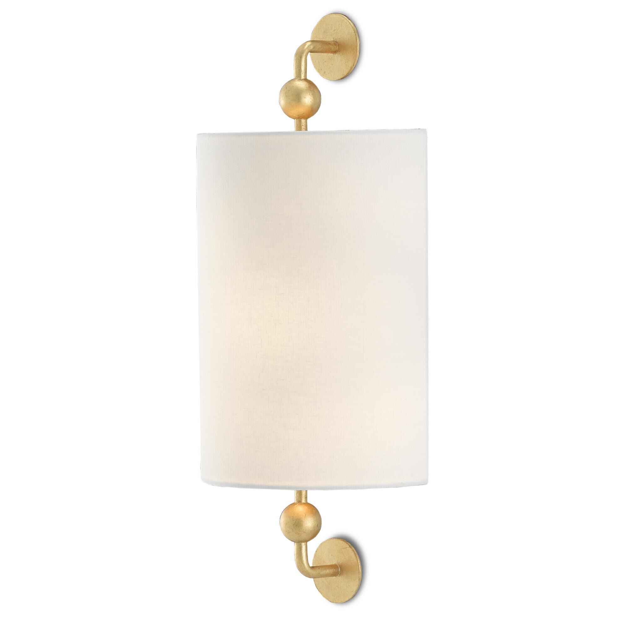 Shown in Contemporary Gold Leaf finish and Off White Linen shade