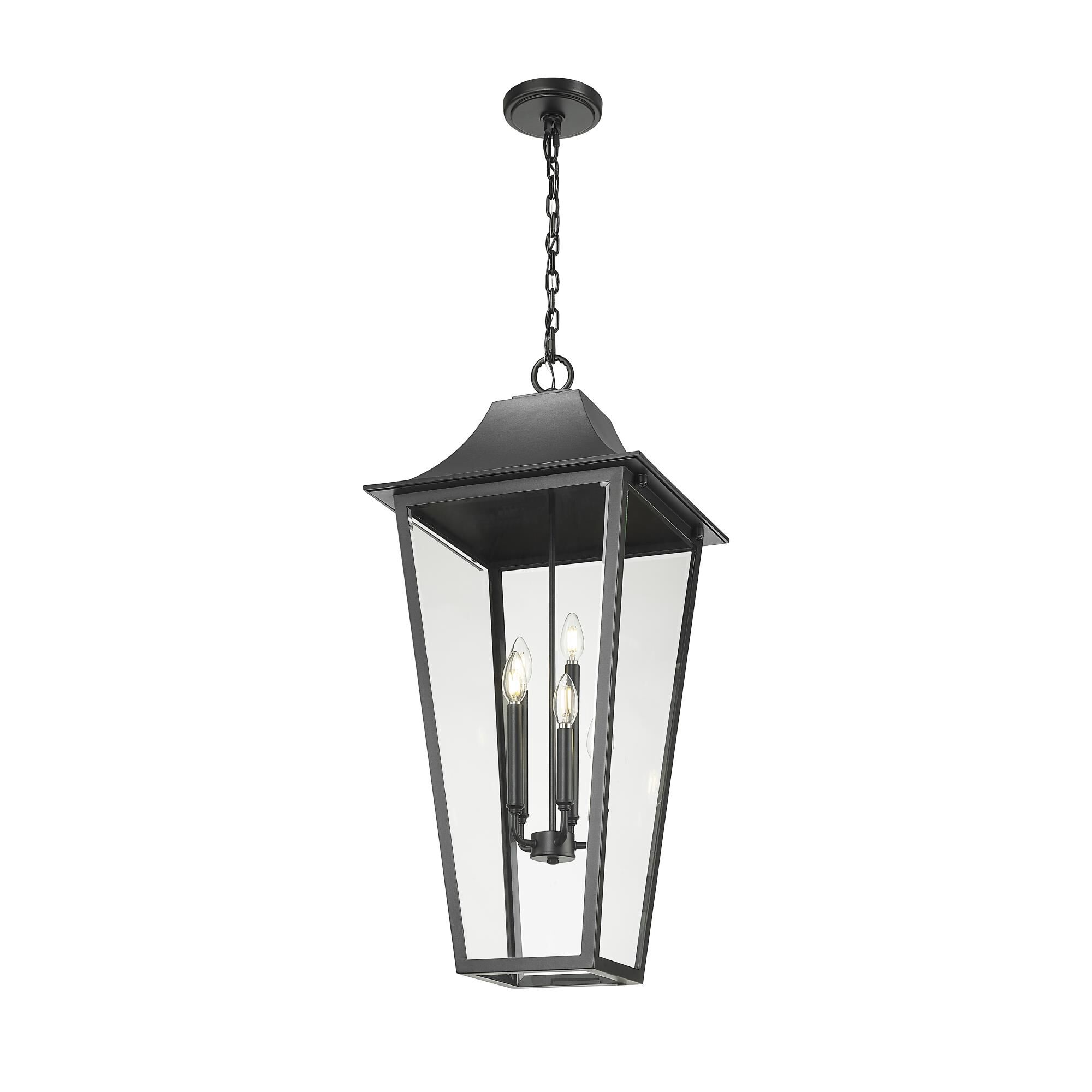 Shown in Black finish and Clear Beveled glass and Clear Beveled shade