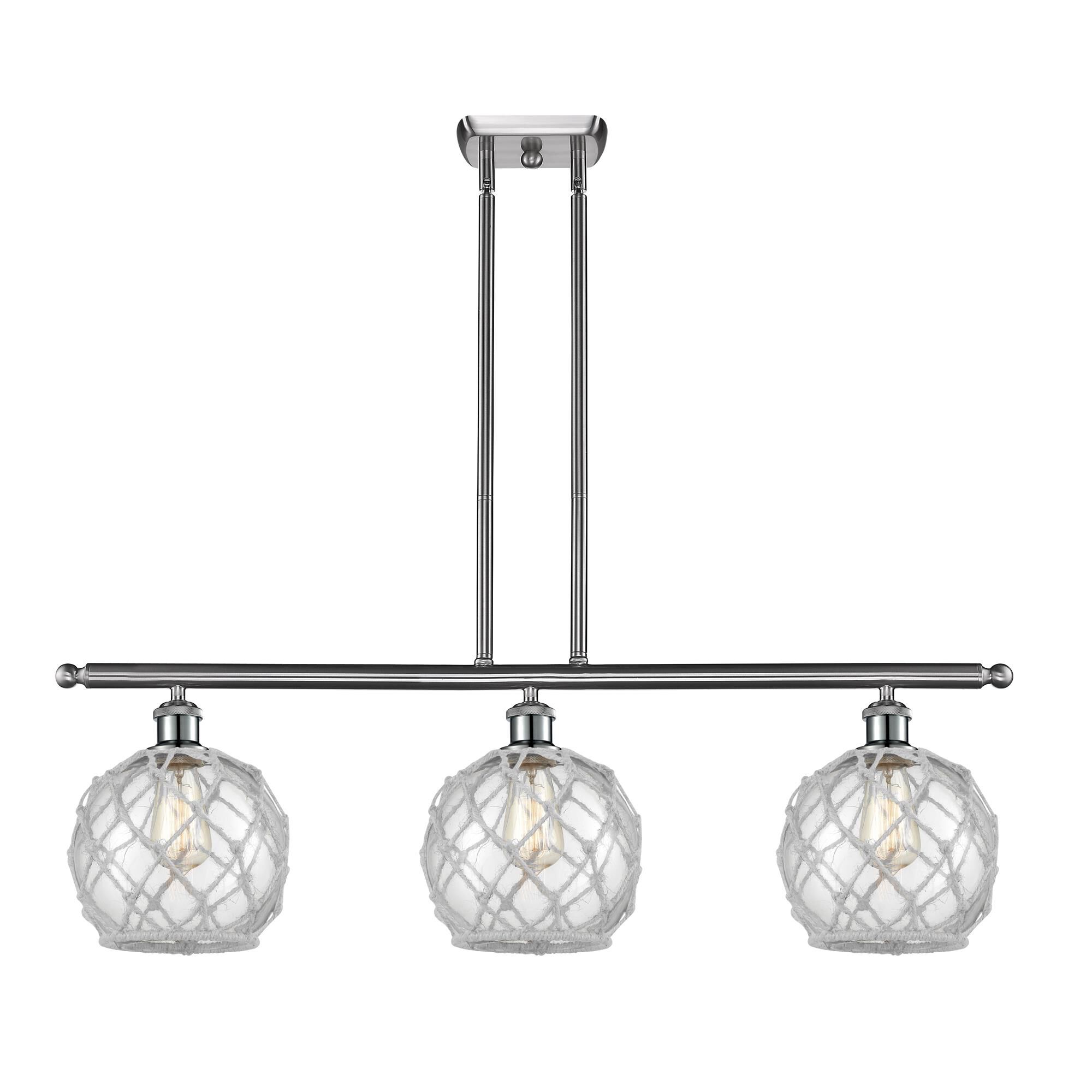 Shown in Brushed Satin Nickel finish and Clear With White Rope glass