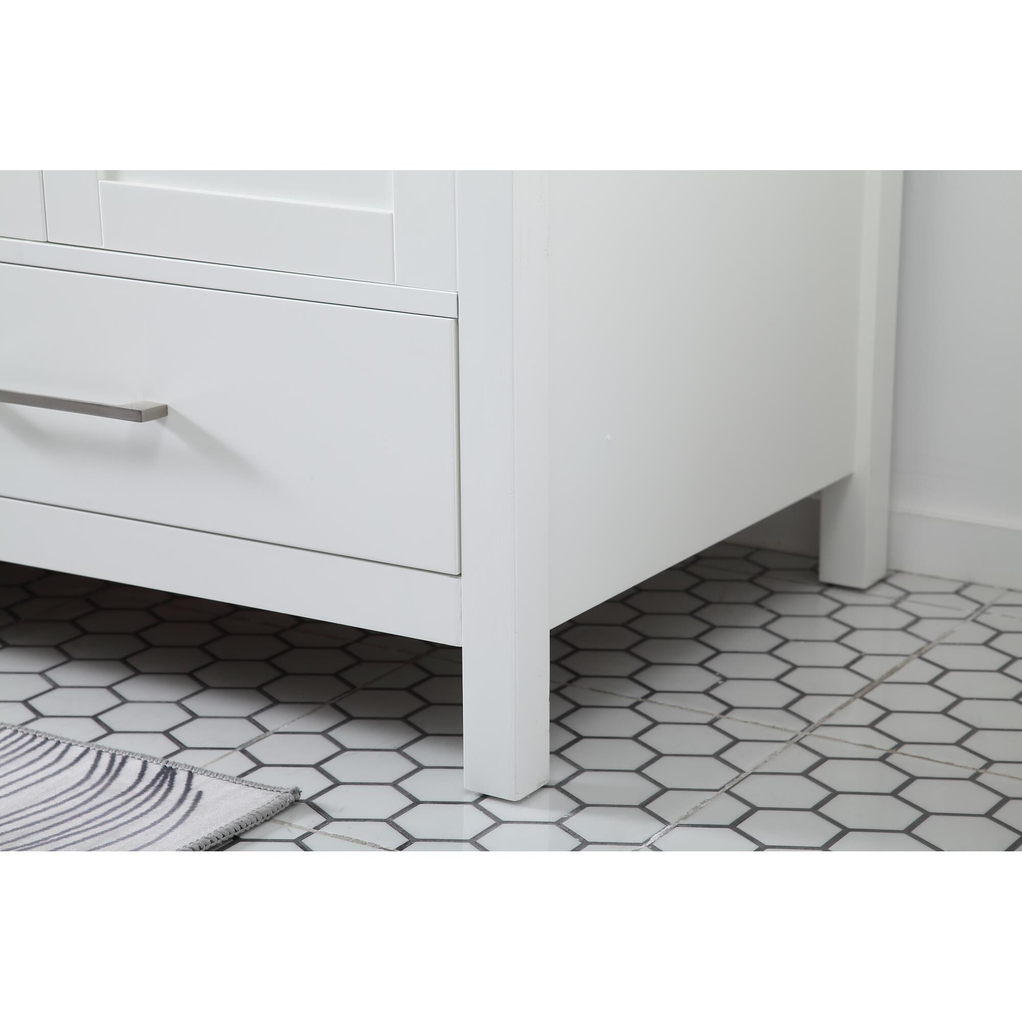 Shown in White And Brushed Nickel With Carrara White Marble finish