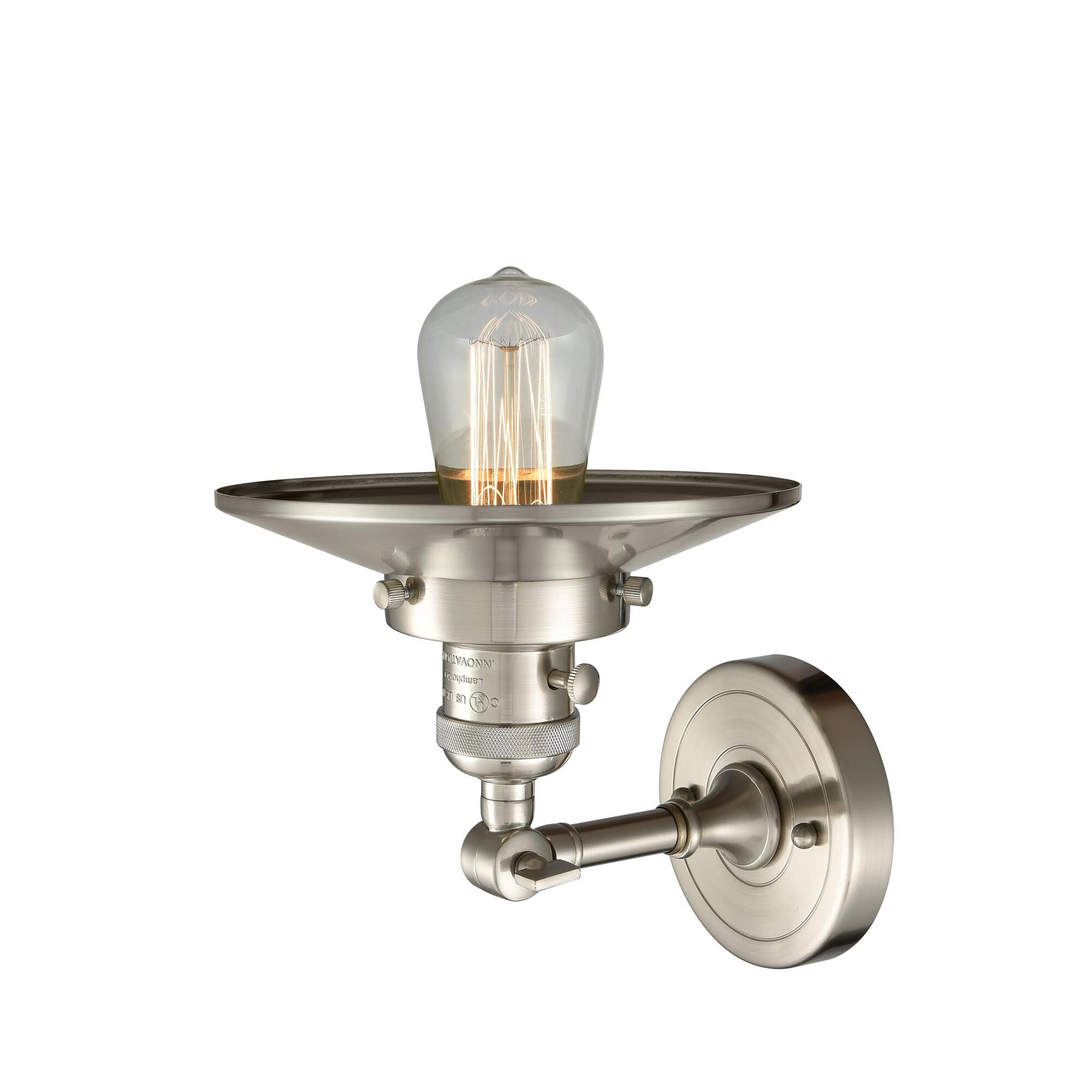 Shown in Brushed Satin Nickel finish and Brushed Satin Nickel glass and Brushed Satin Nickel shade and Switch on Socket accent