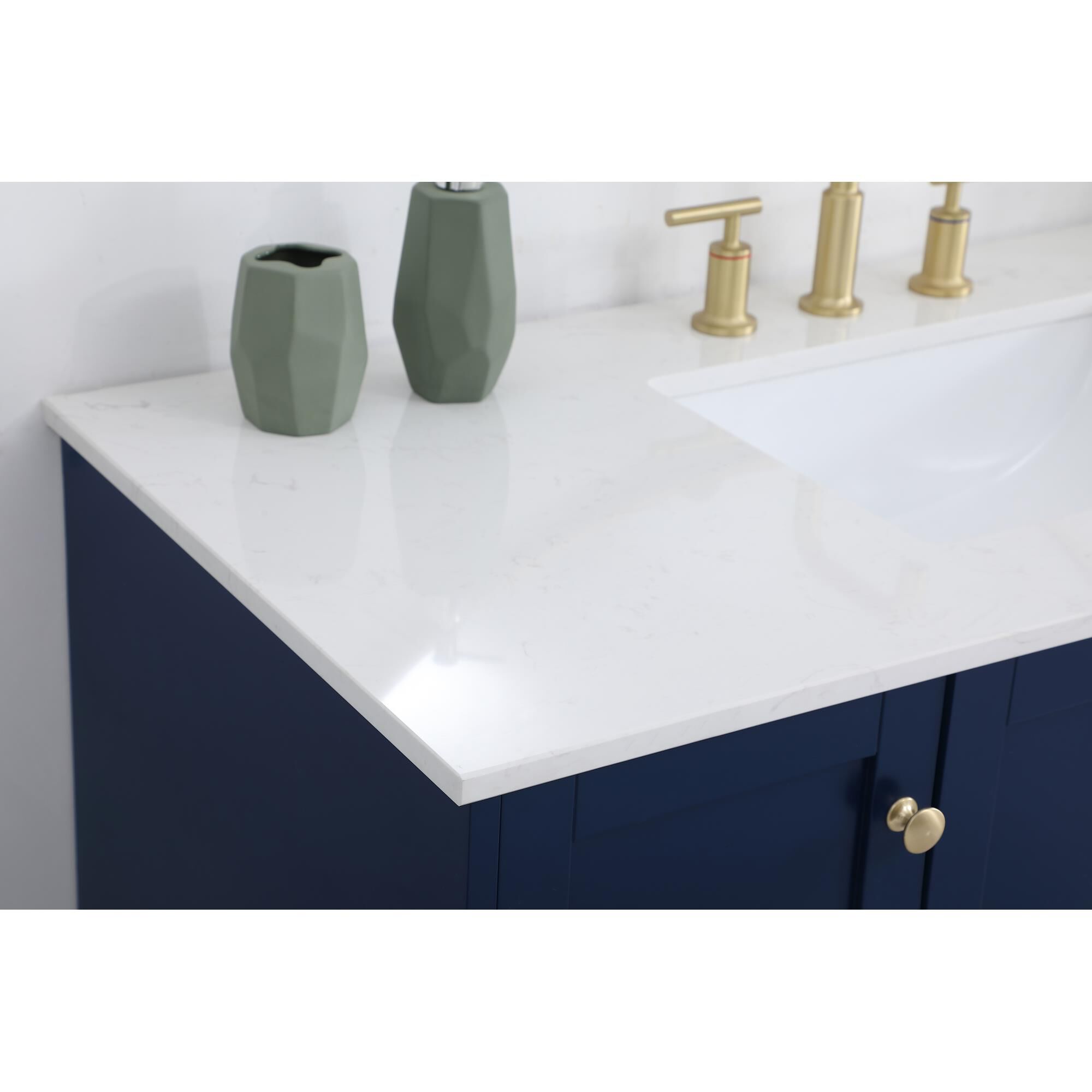 Shown in Blue And Gold With Calacatta Quartz finish