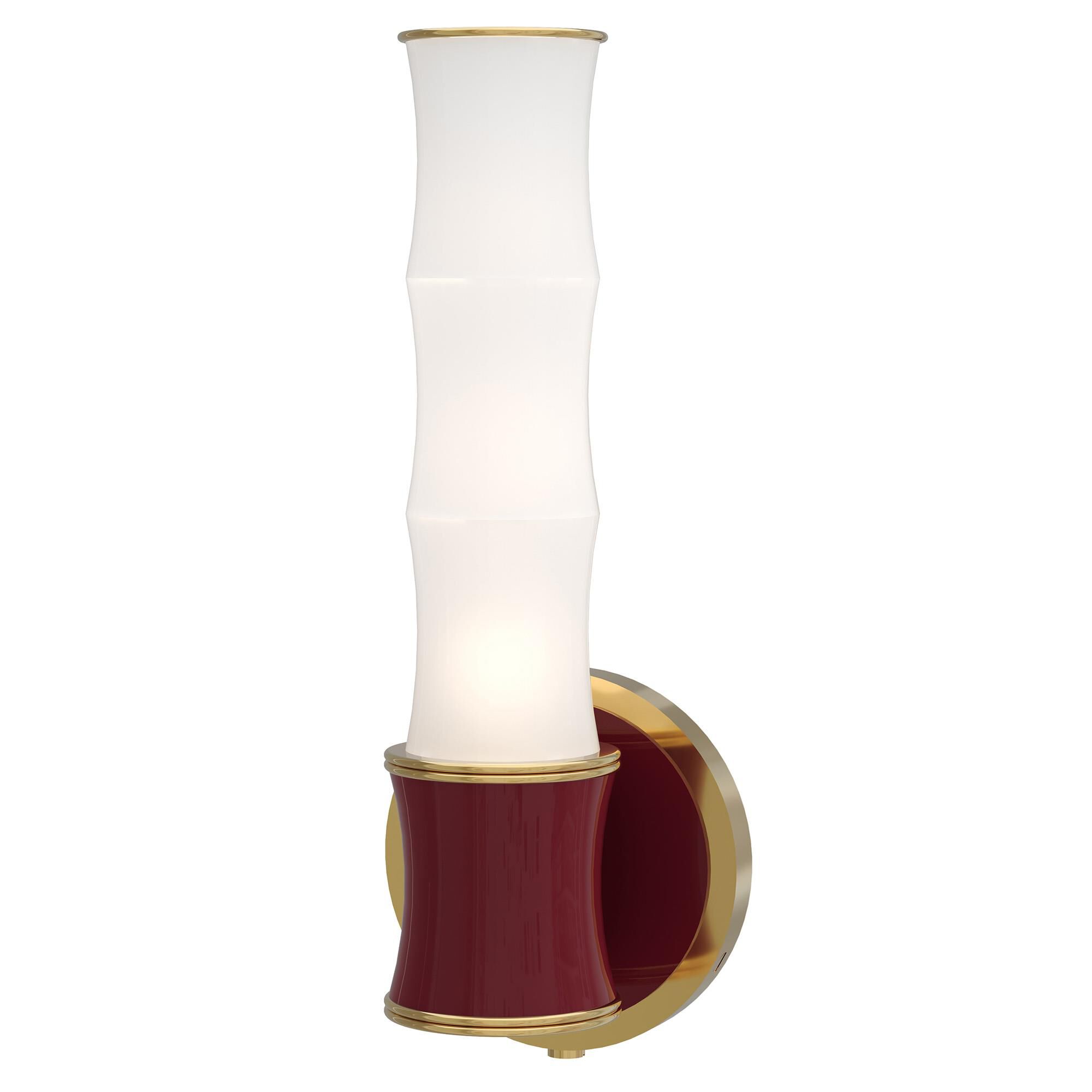 Shown in Sugar Plum finish and White Frosted glass and Modern Brass accent