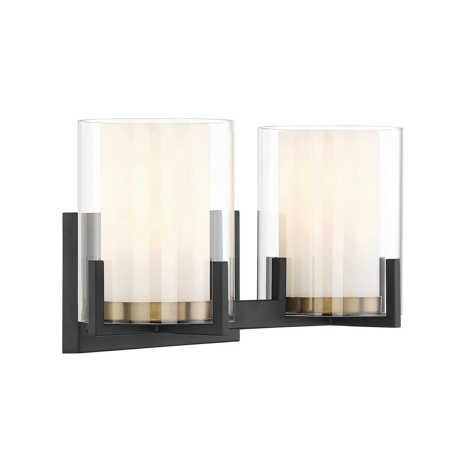 Shown in Matte Black With Warm Brass Accents finish and Clear Outer , White Opal Chimney glass and Glass shade