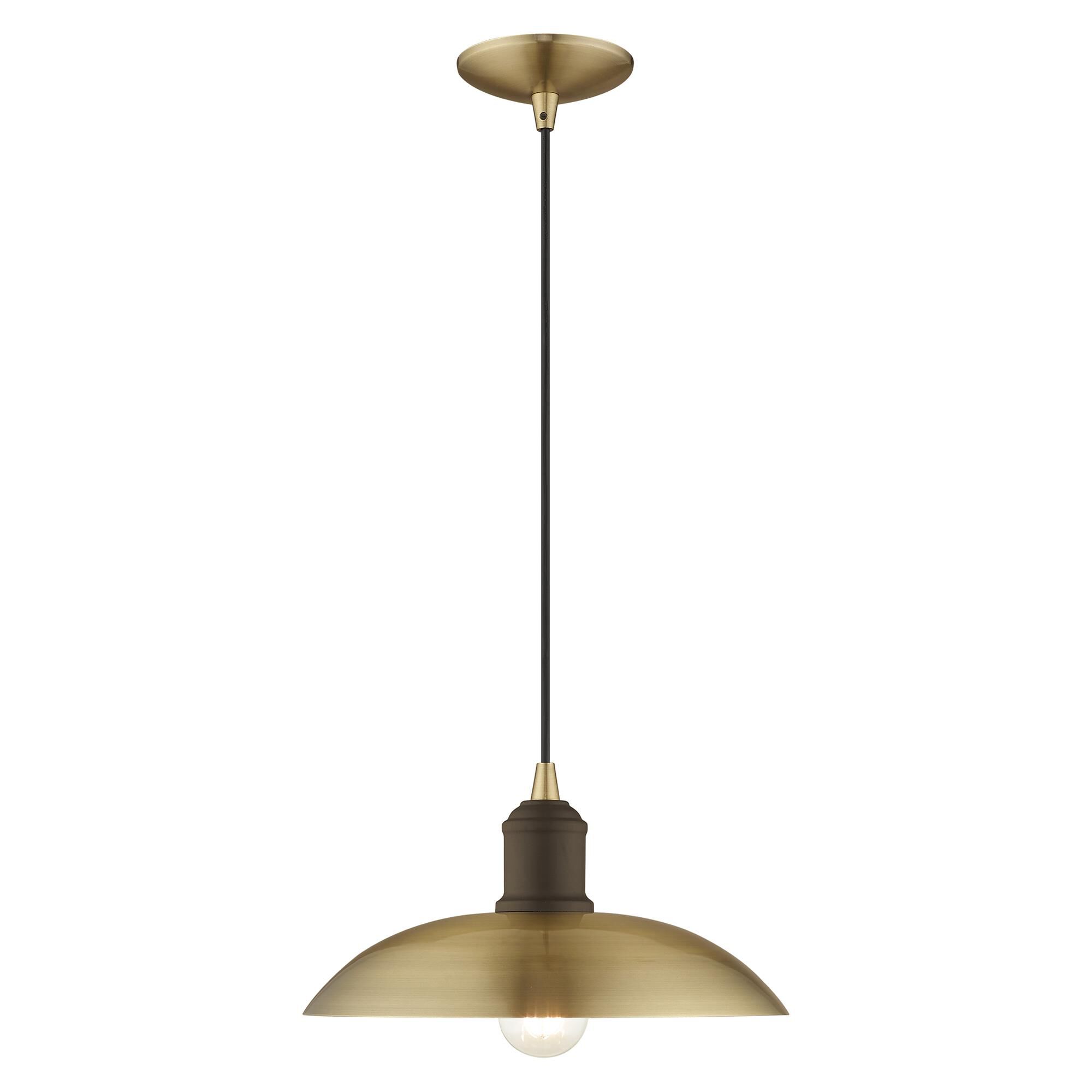 Shown in Antique Brass finish and Antique Brass Metal With White Inside shade
