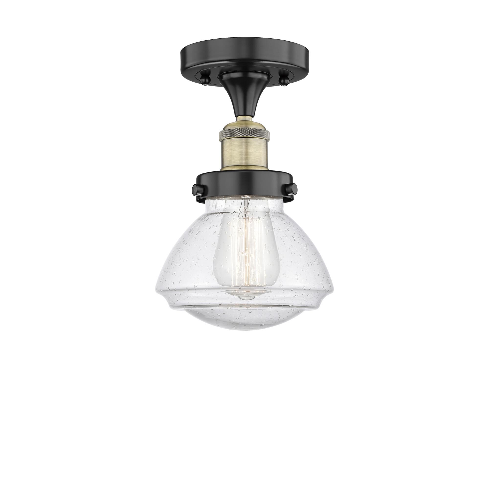 Shown in Black Antique Brass finish and Seedy glass