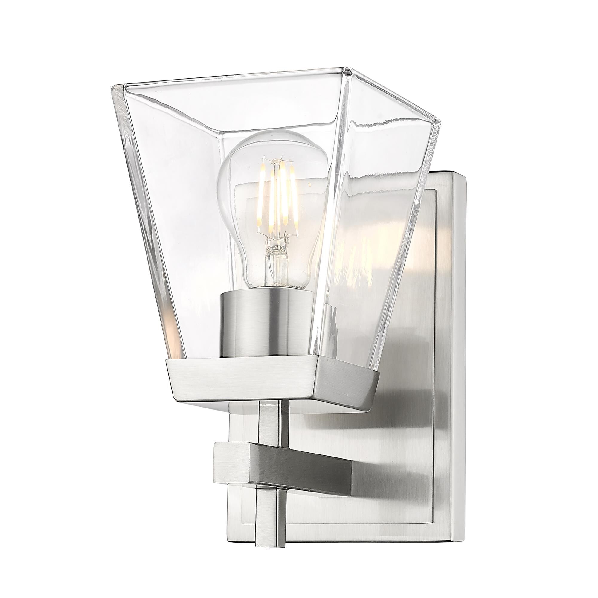 Shown in Brushed Nickel finish and Clear glass