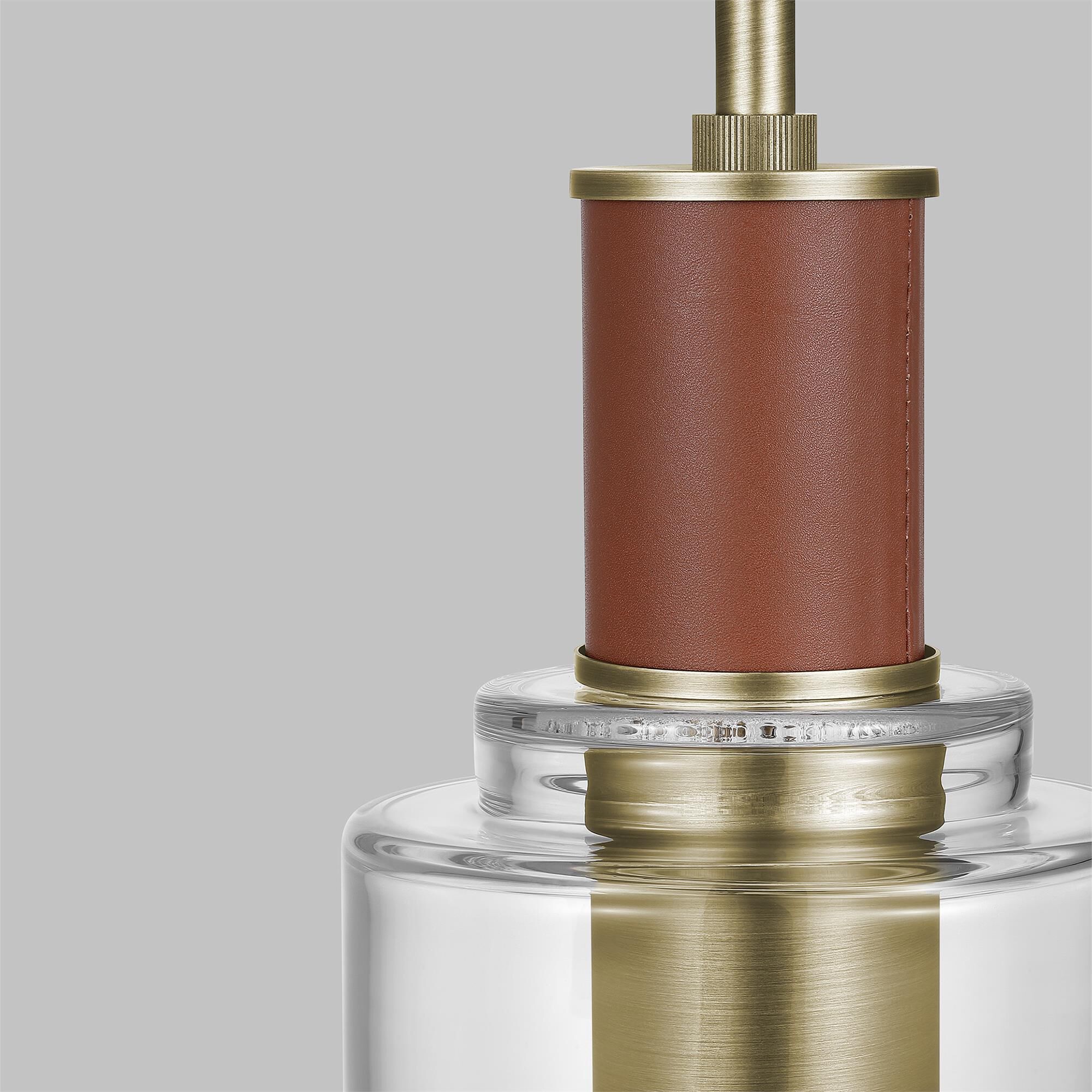 Shown in Time Worn Brass finish and Clear glass