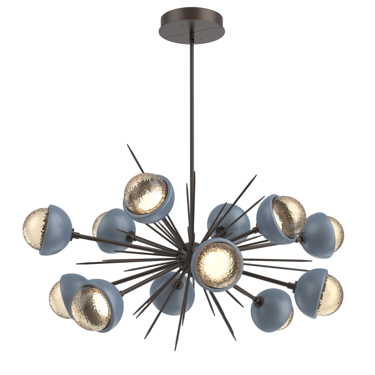 Shown in Flat Bronze finish and Amber glass and Poppy Blue accent
