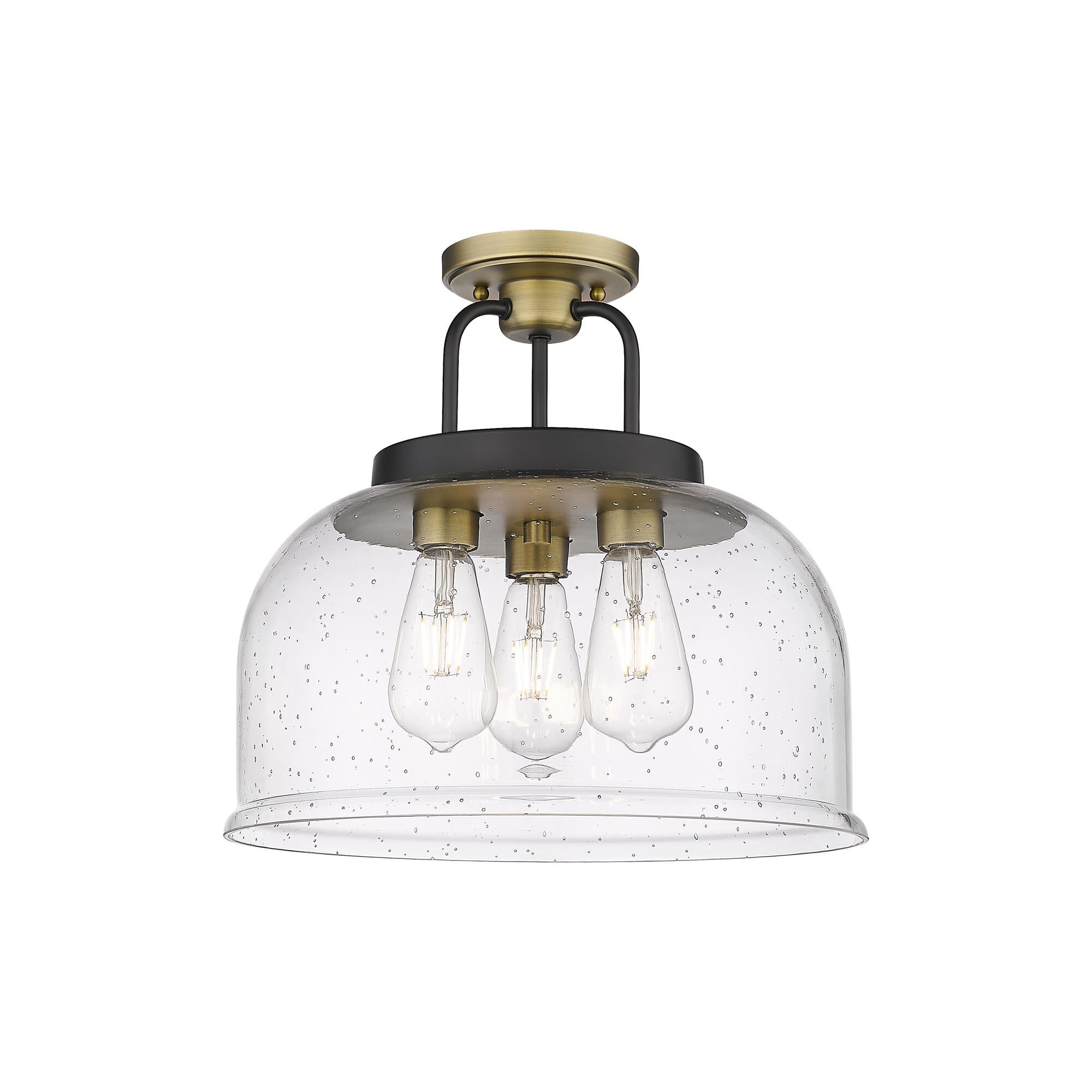 Shown in Black Brushed Brass finish and Seedy glass