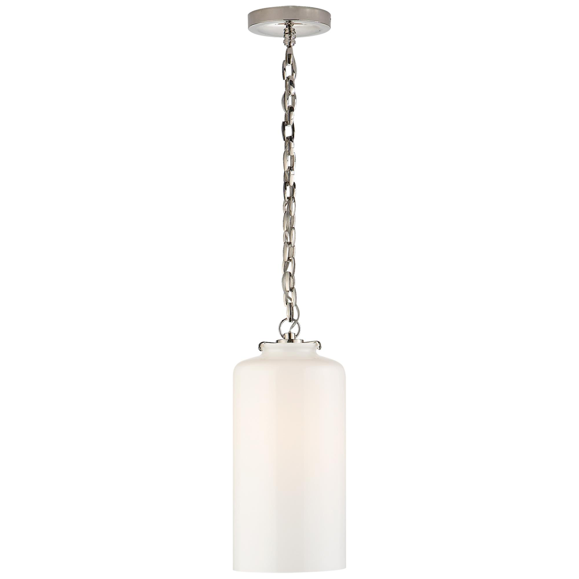 Shown in Polished Nickel finish and White glass