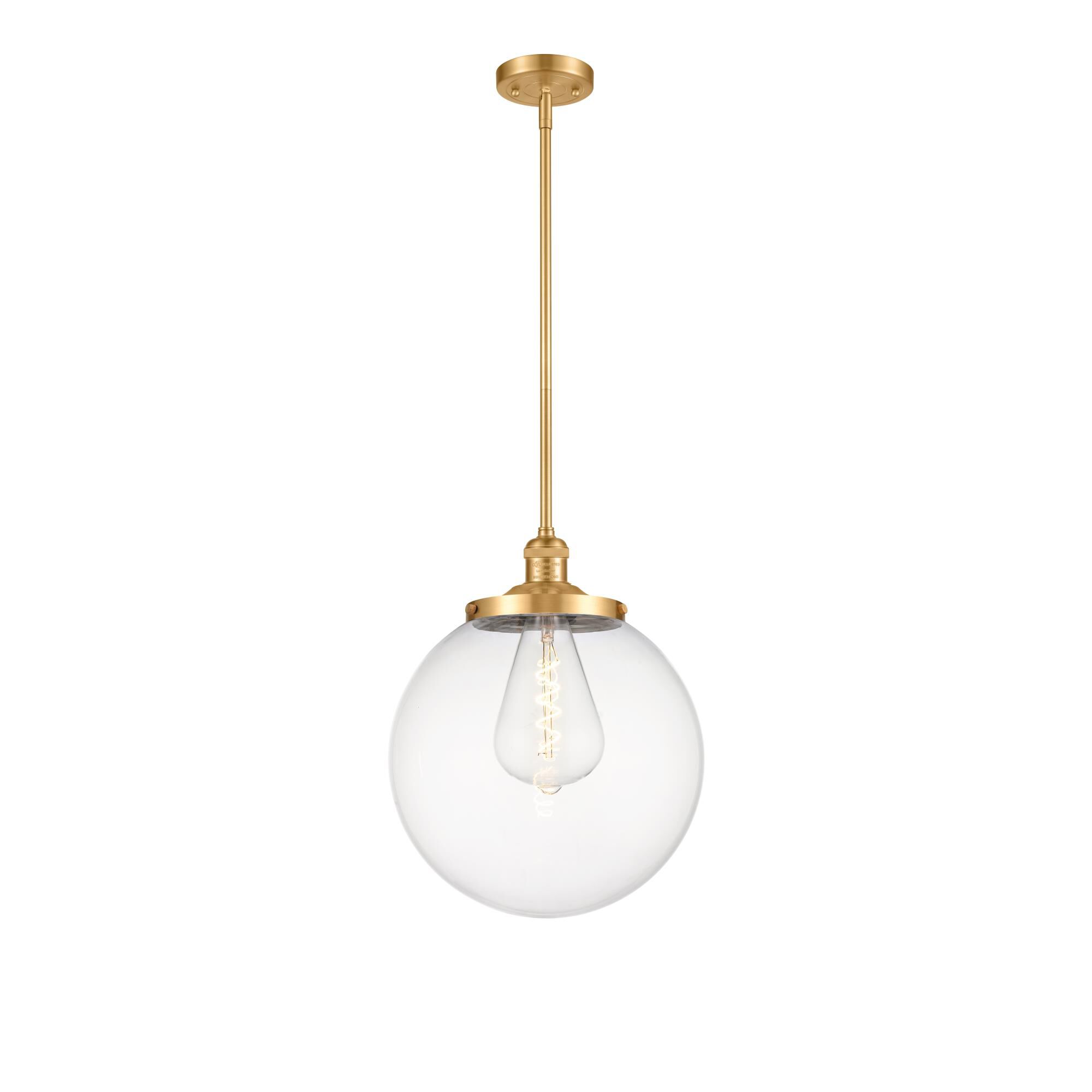 Shown in Satin Gold finish and Clear Beacon glass