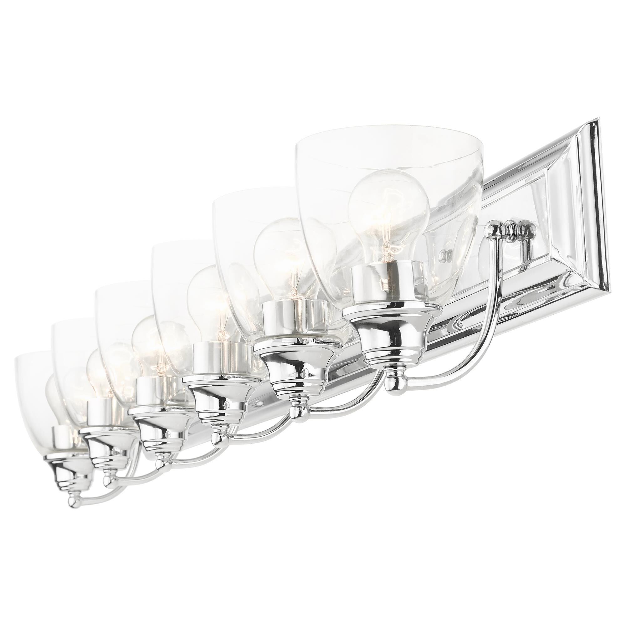 Shown in Polished Chrome finish and Hand Blown Clear glass