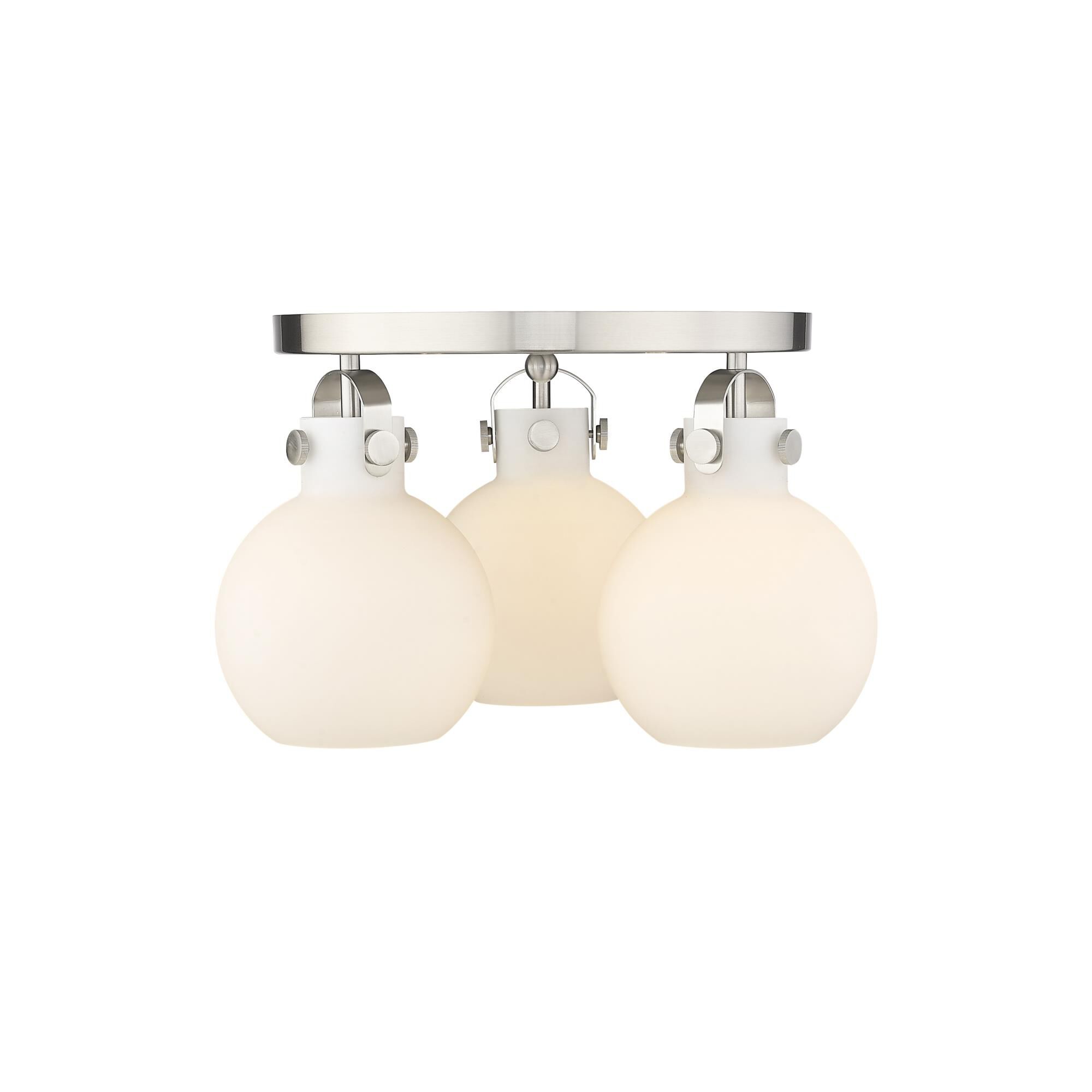 Shown in Satin Nickel finish and Matte White glass