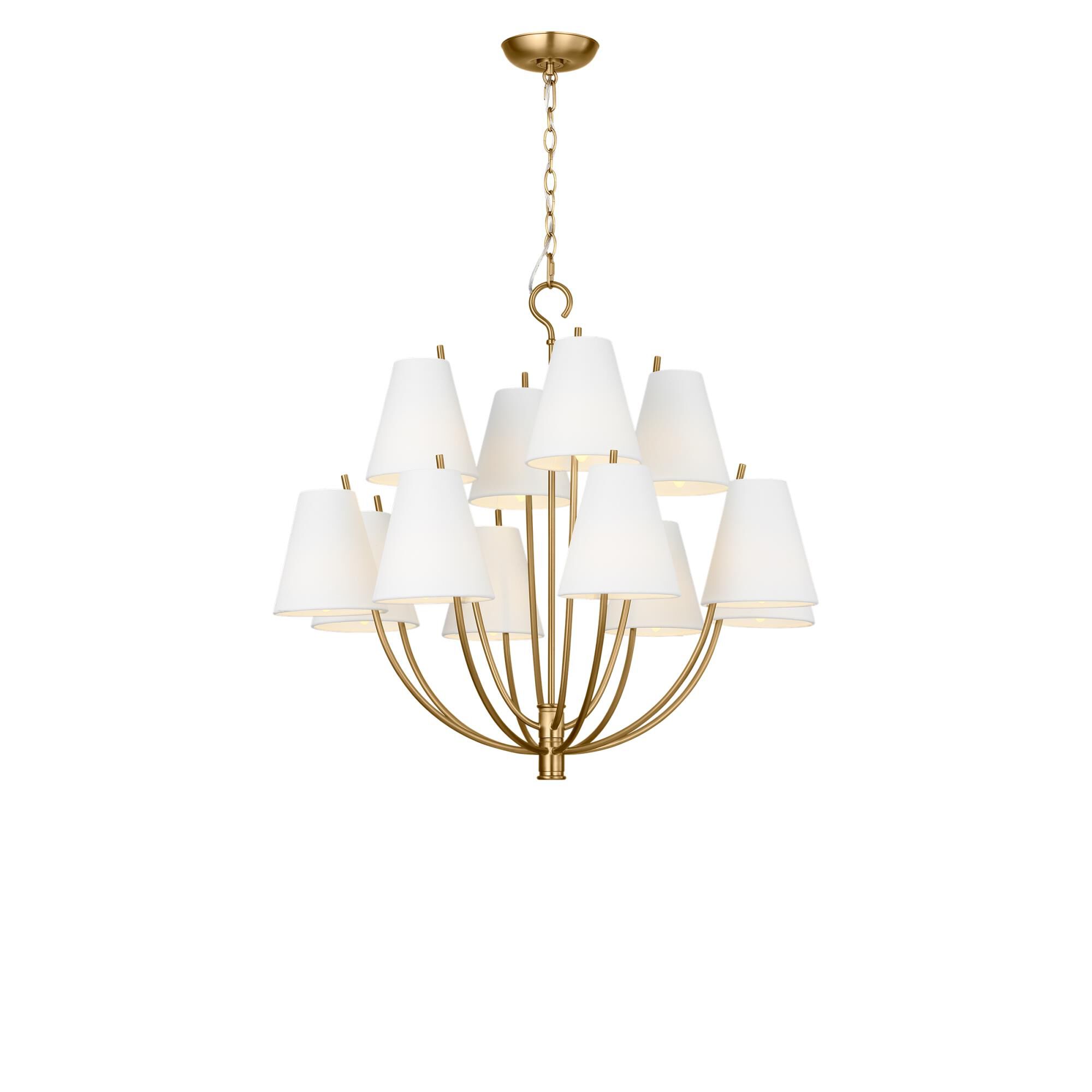 Shown in Burnished Brass finish and White Linen Fabric shade