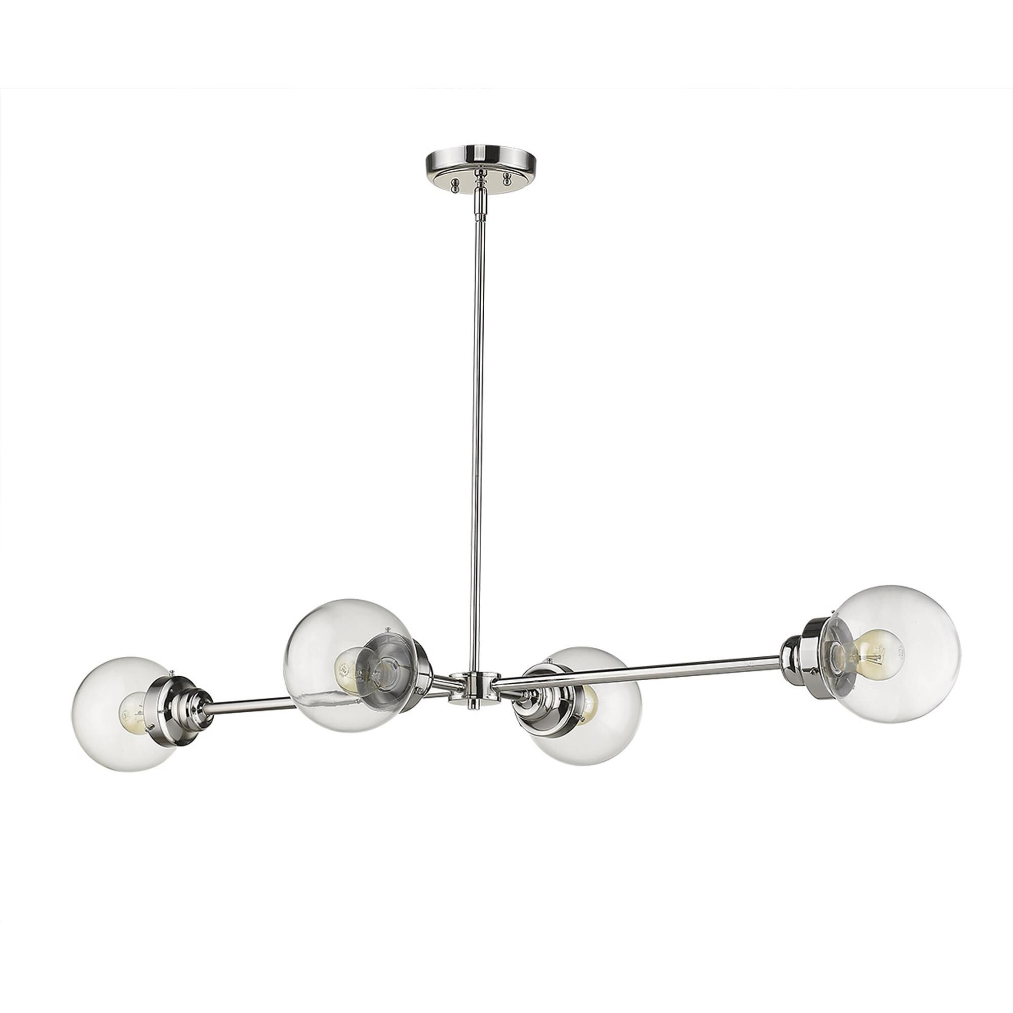 Shown in Polished Nickel finish and Clear glass and Clear, Glass Globes shade
