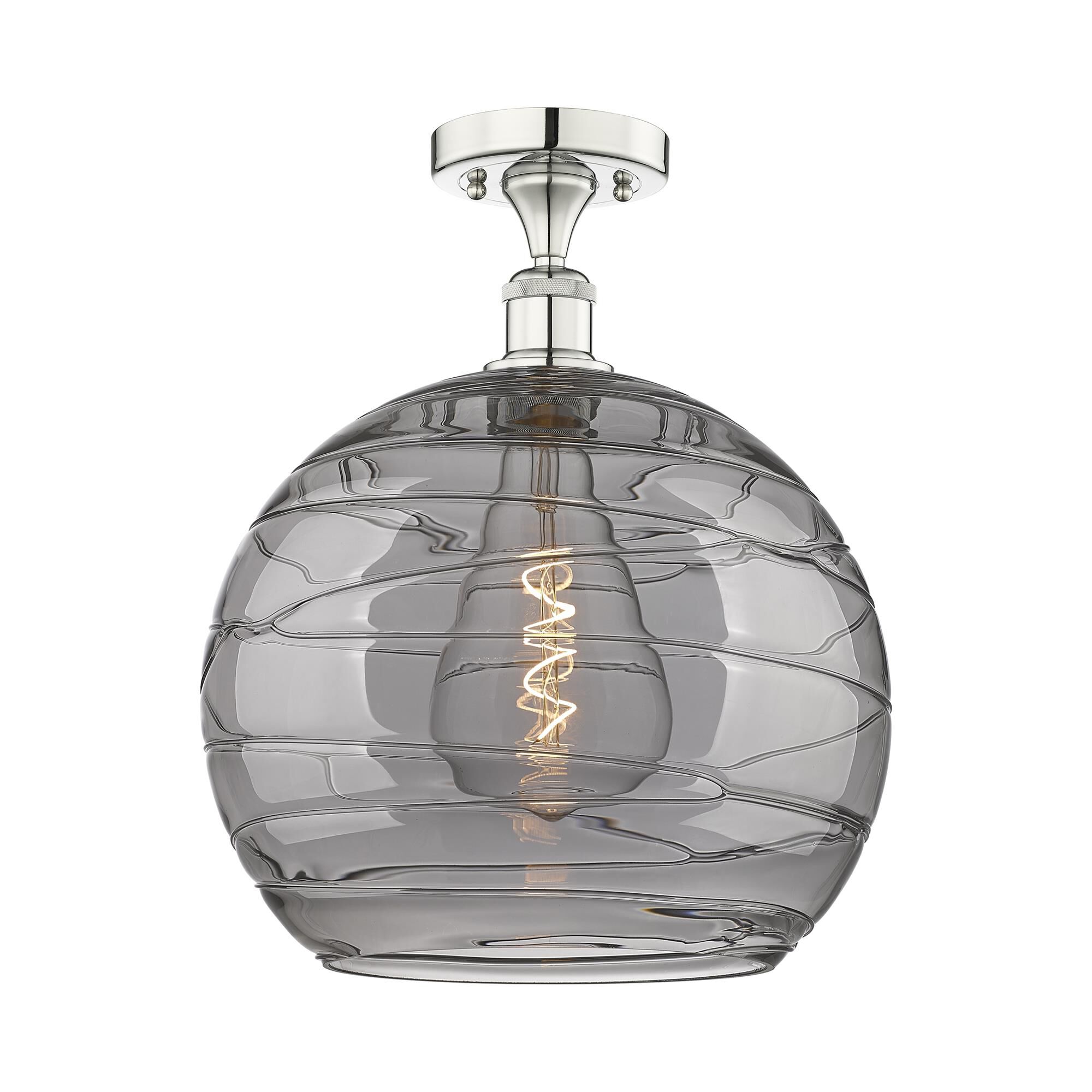 Shown in Polished Nickel finish and Light Smoke Deco Swirl glass