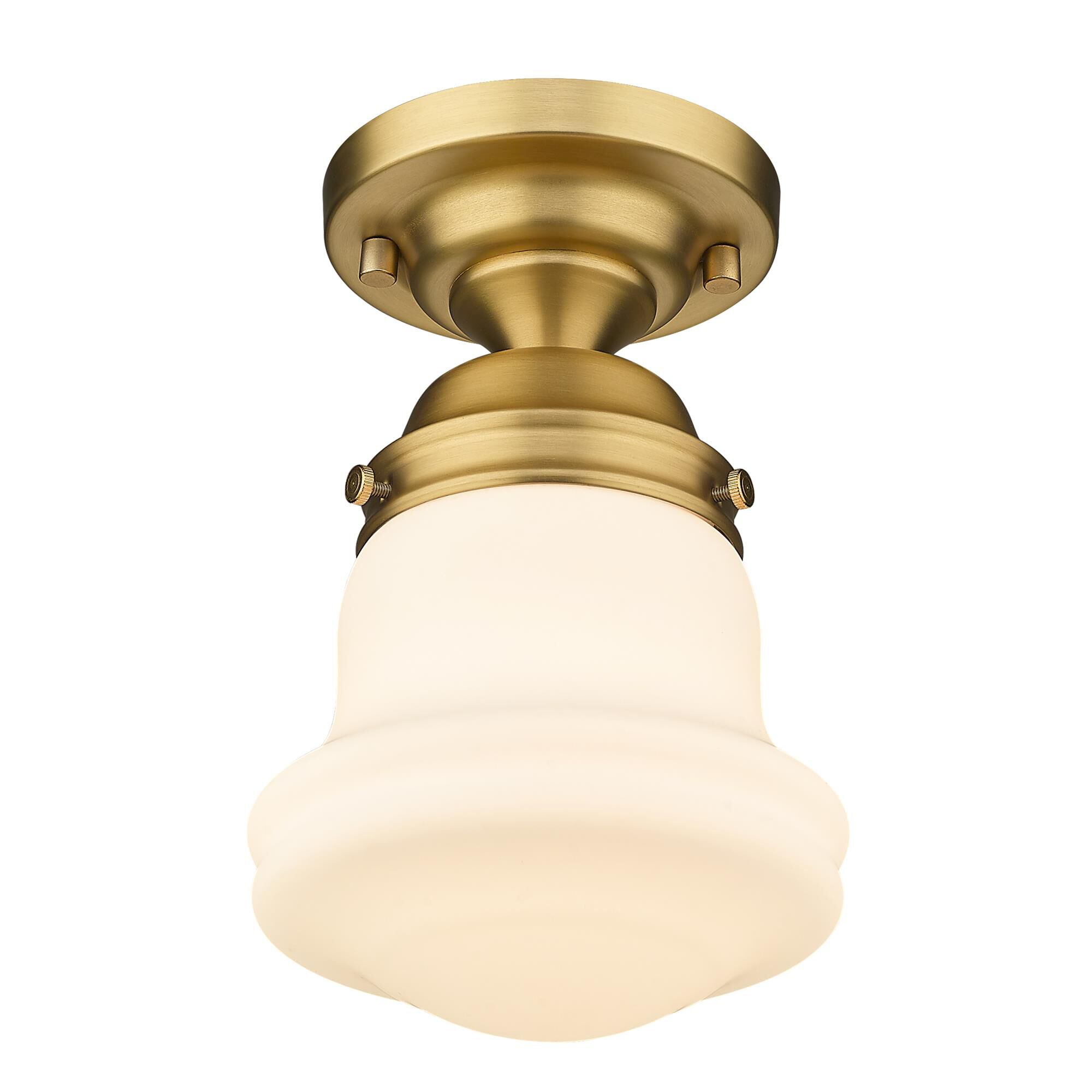 Shown in Heritage Brass finish and Matte Opal glass